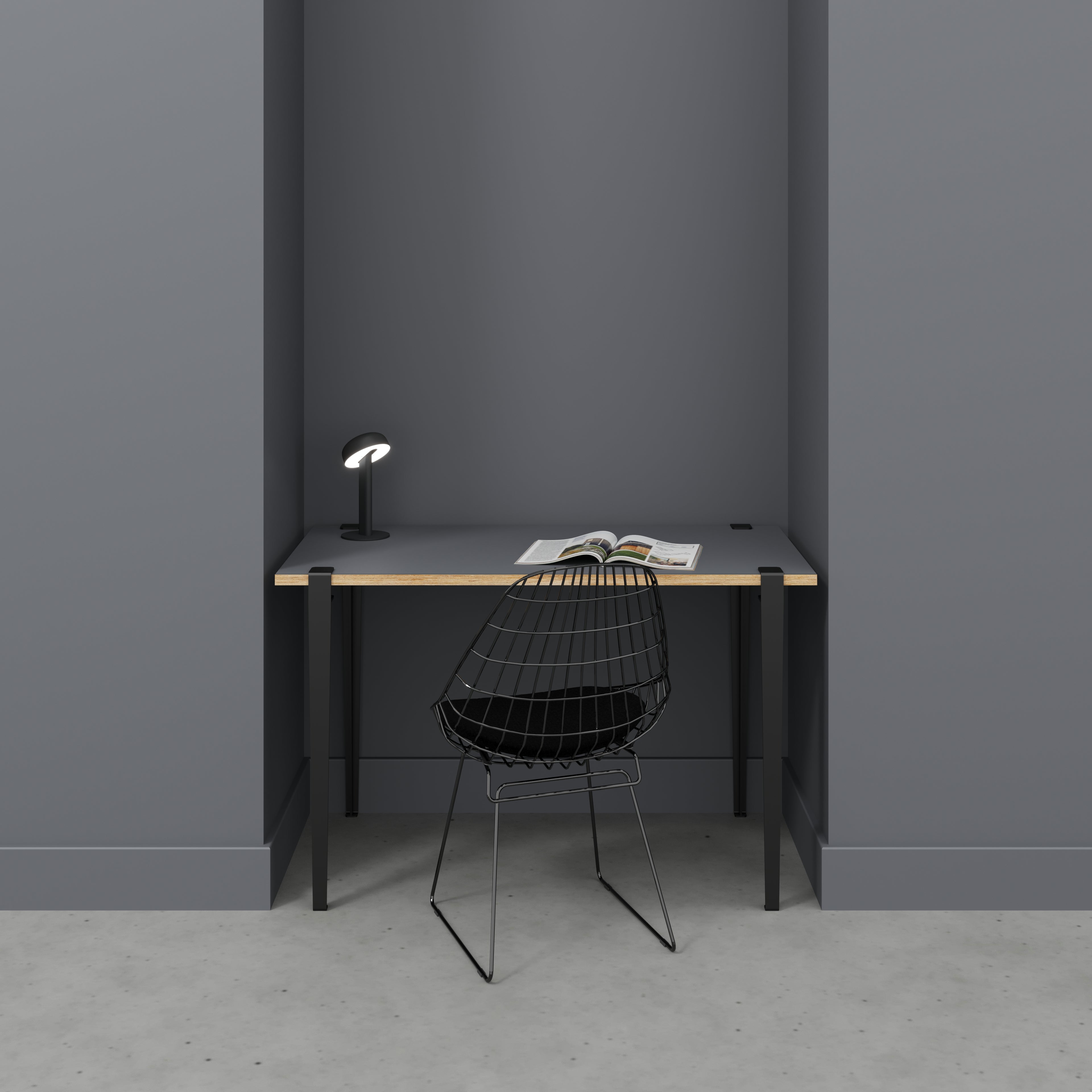 Plywood Desk with Black Tiptoe Legs - Formica Tornado Grey - 1200(w) x 600(d) x 750(h)