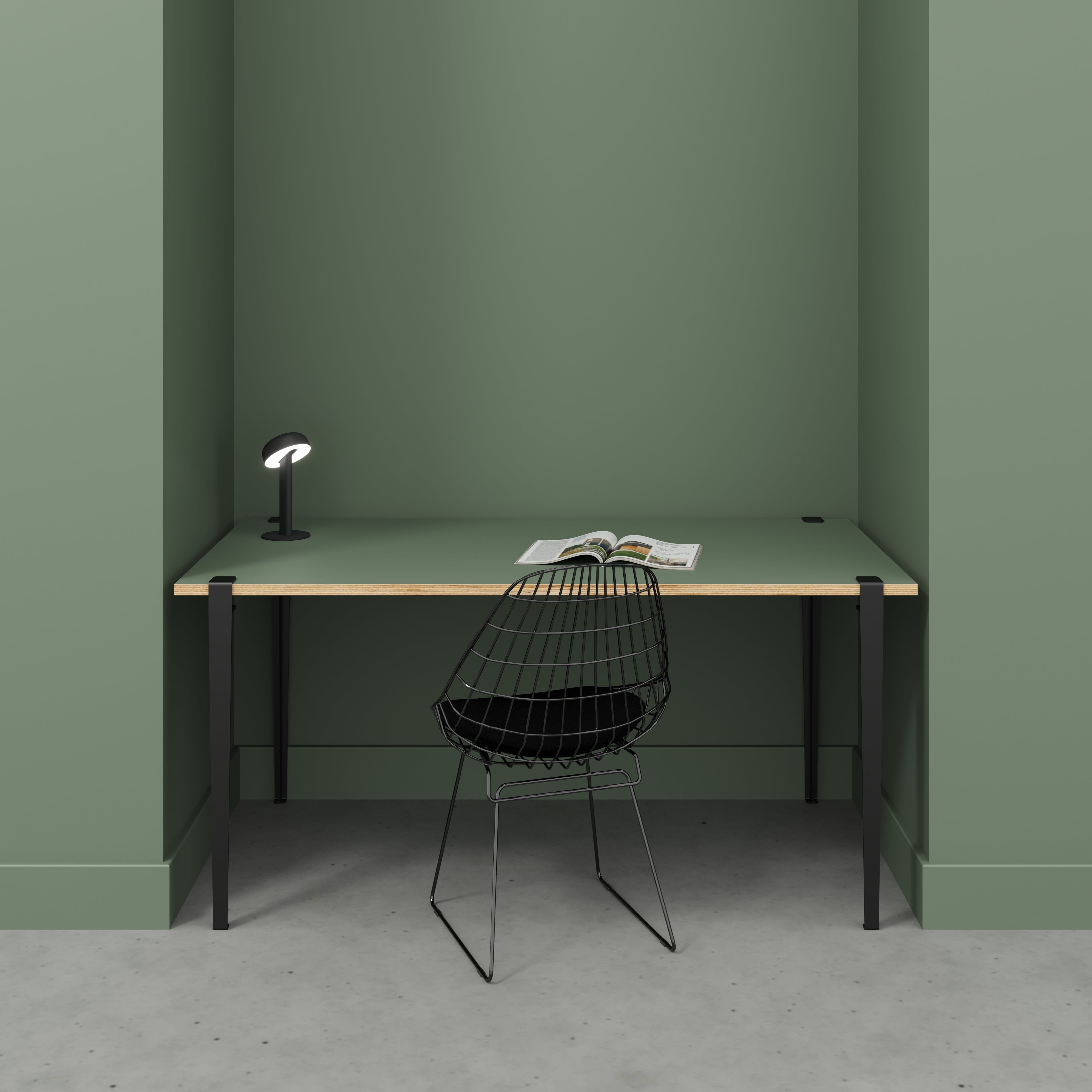 Plywood Desk with Black Tiptoe Legs - Formica Green Slate - 1600(w) x 800(d) x 750(h)