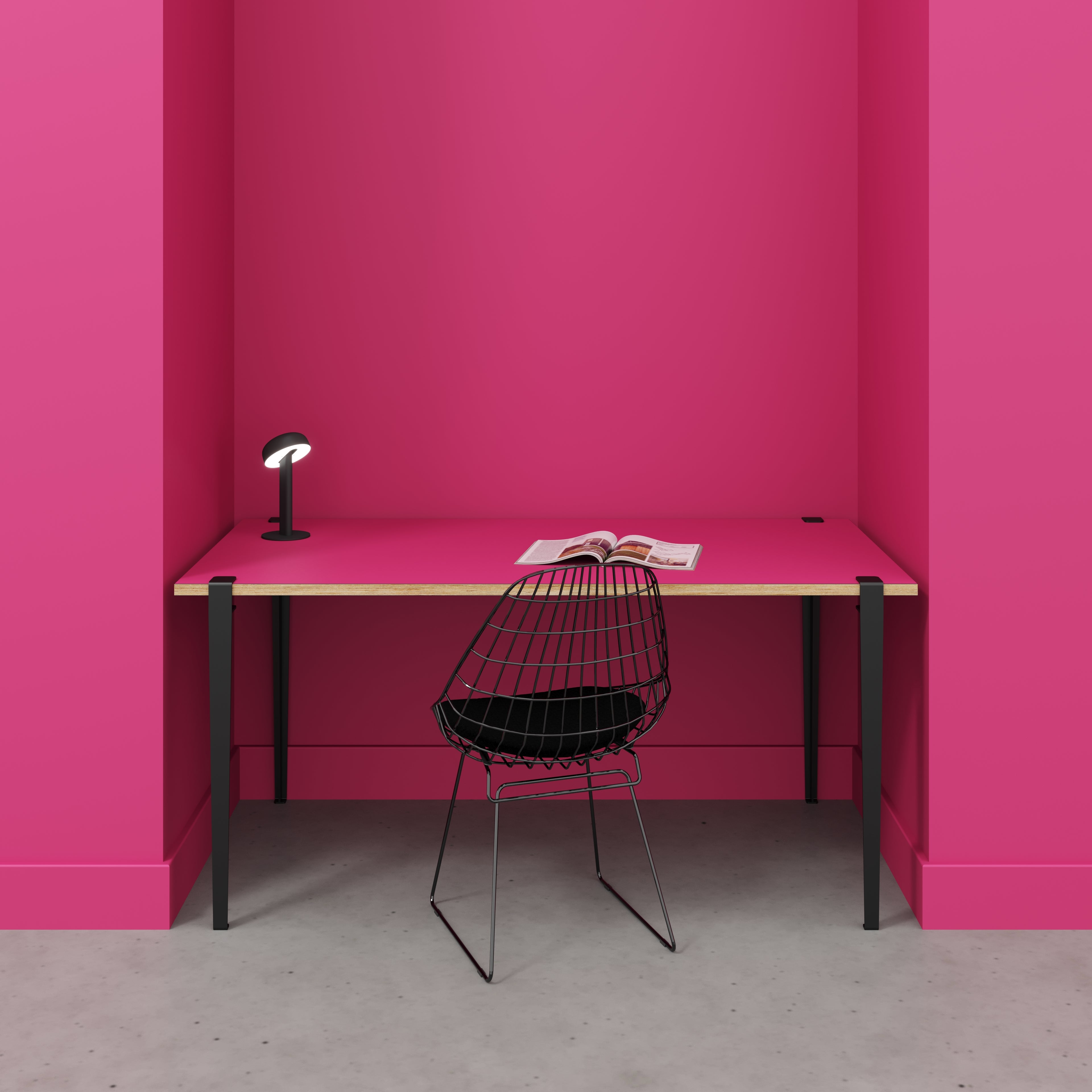 Plywood Desk with Black Tiptoe Legs - Formica Juicy Pink - 1600(w) x 800(d) x 750(h)