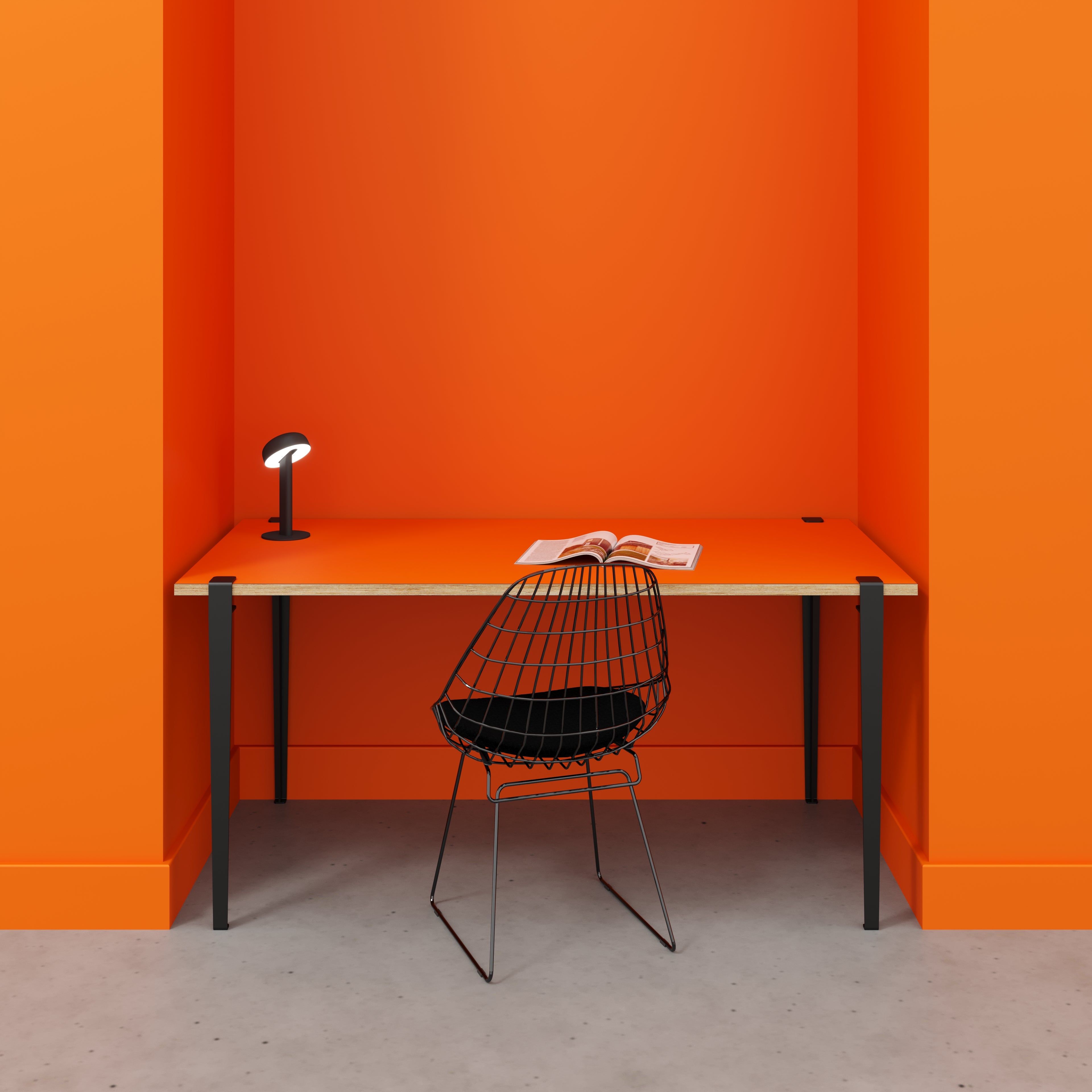 Plywood Desk with Black Tiptoe Legs - Formica Levante Orange - 1600(w) x 800(d) x 750(h)