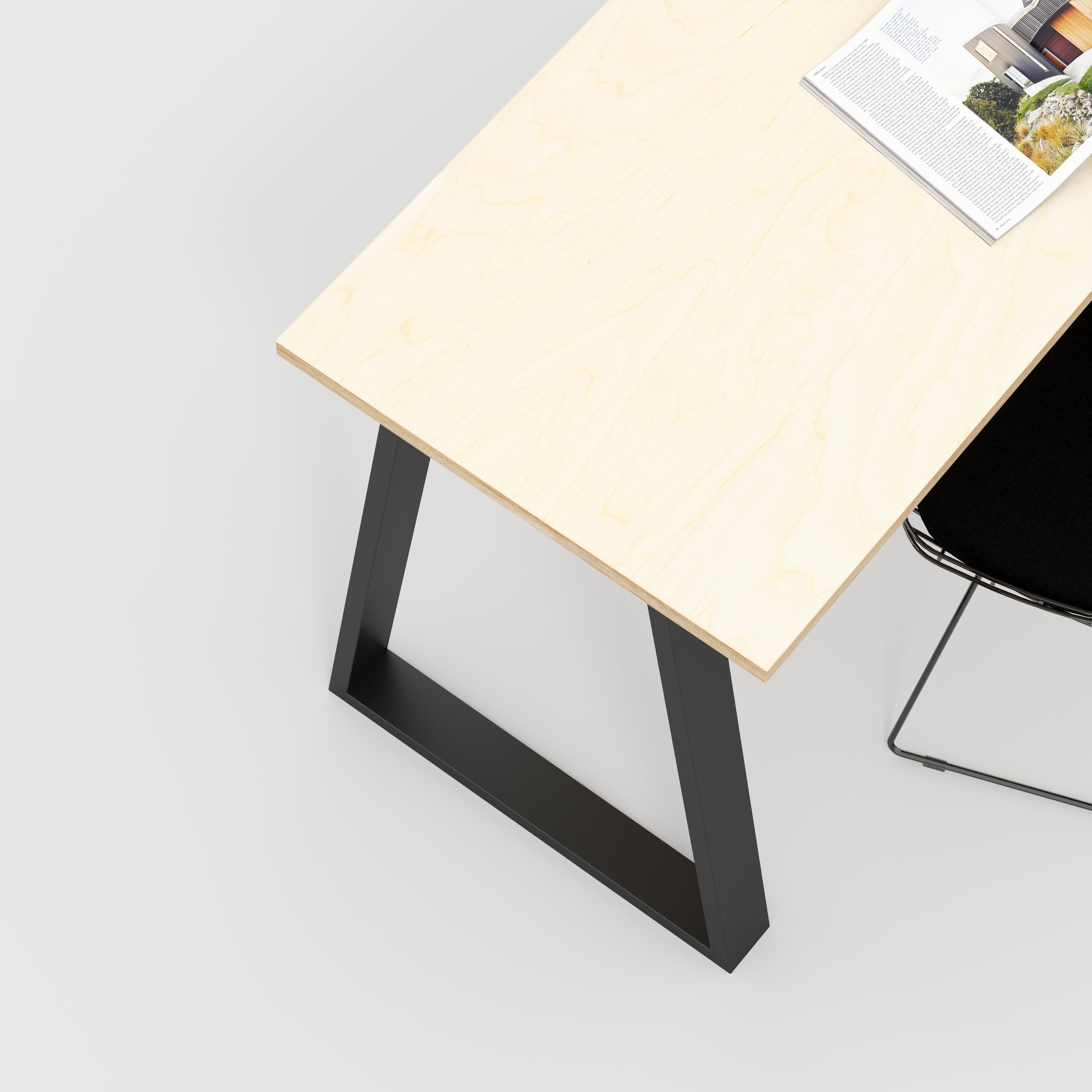 Custom Plywood Desk with Trapezium Frame Industrial Legs