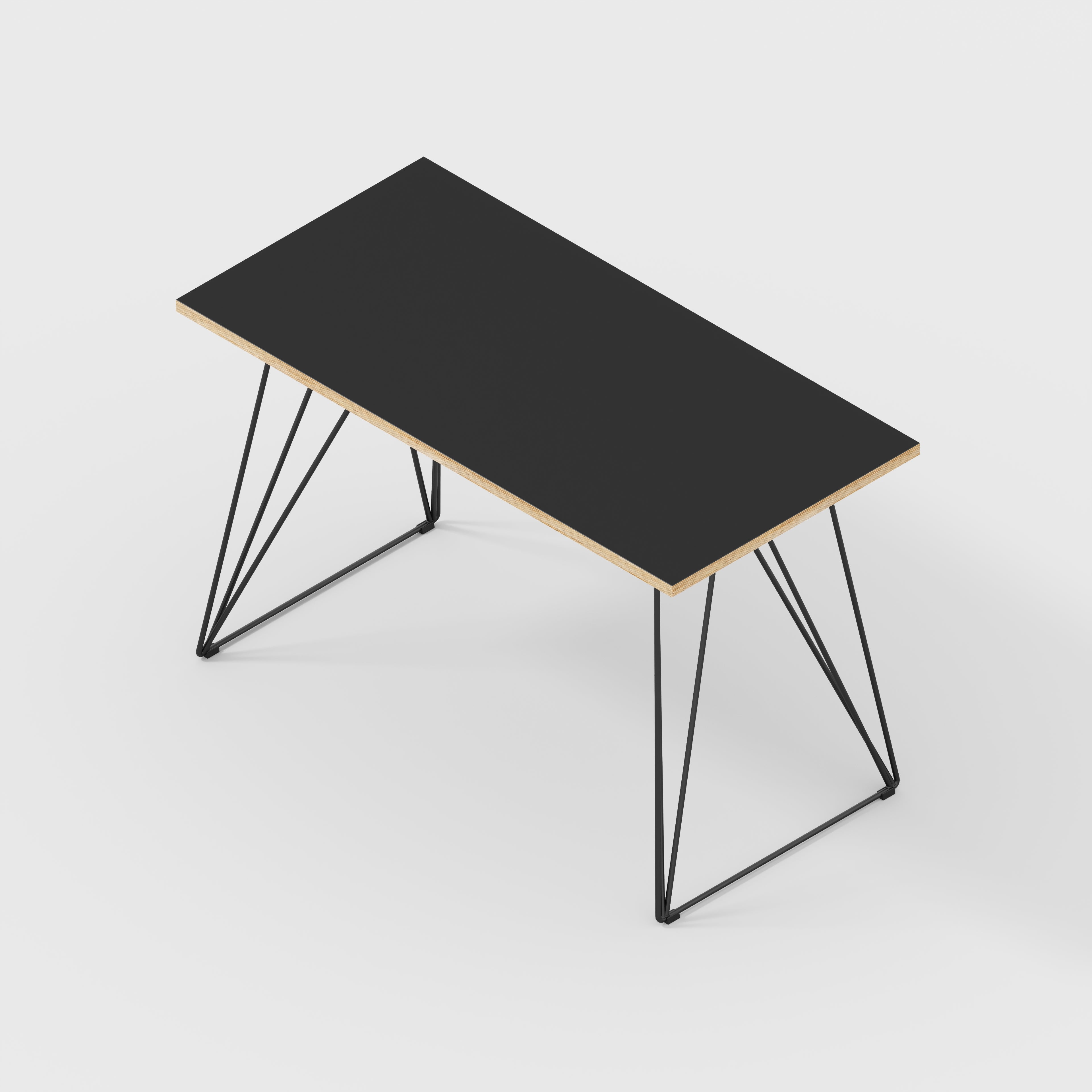 Plywood Desk with Black Wireframe Legs - Formica Diamond Black - 1200(w) x 600(d) x 735(h)