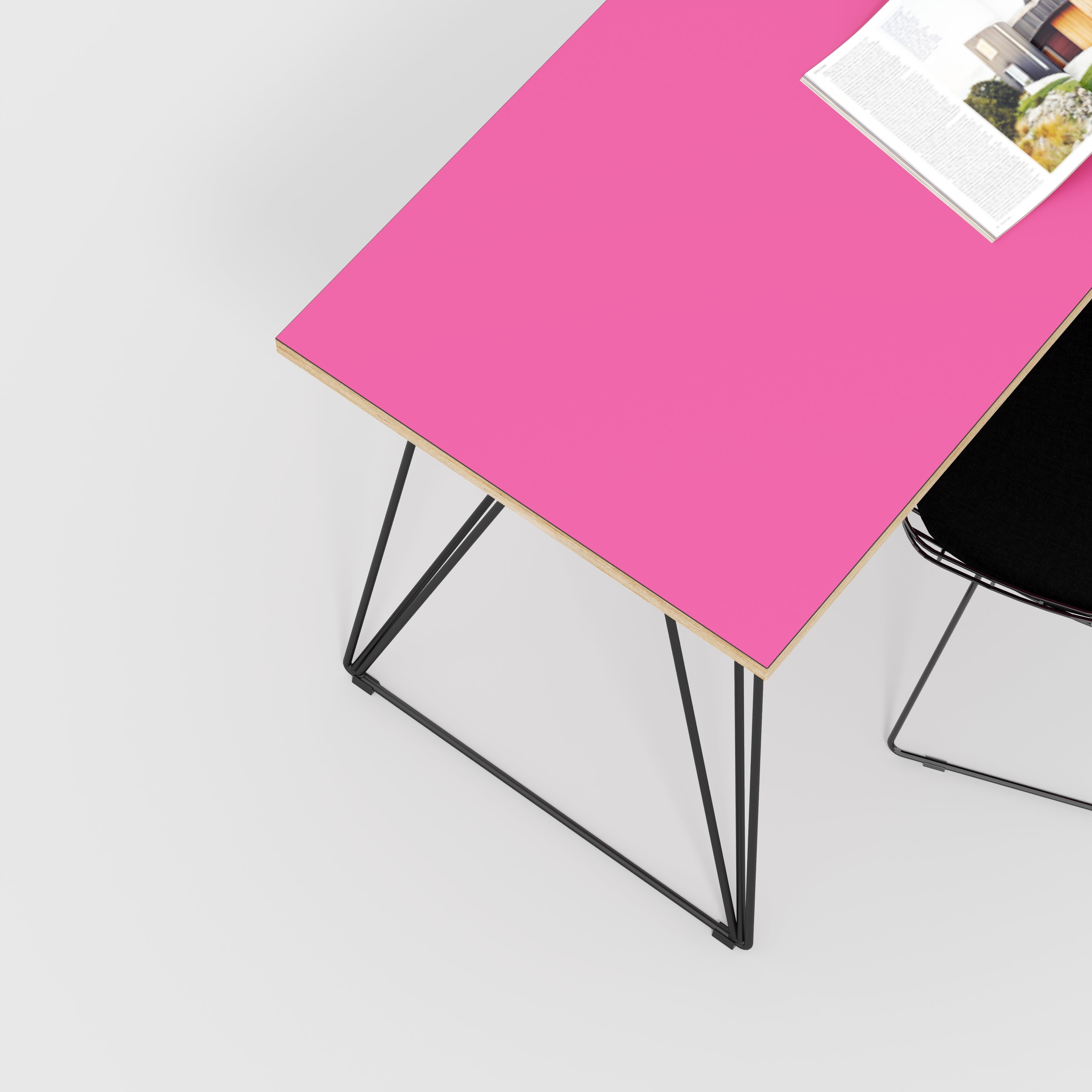 Plywood Desk with Black Wireframe Legs - Formica Juicy Pink - 1600(w) x 800(d) x 735(h)