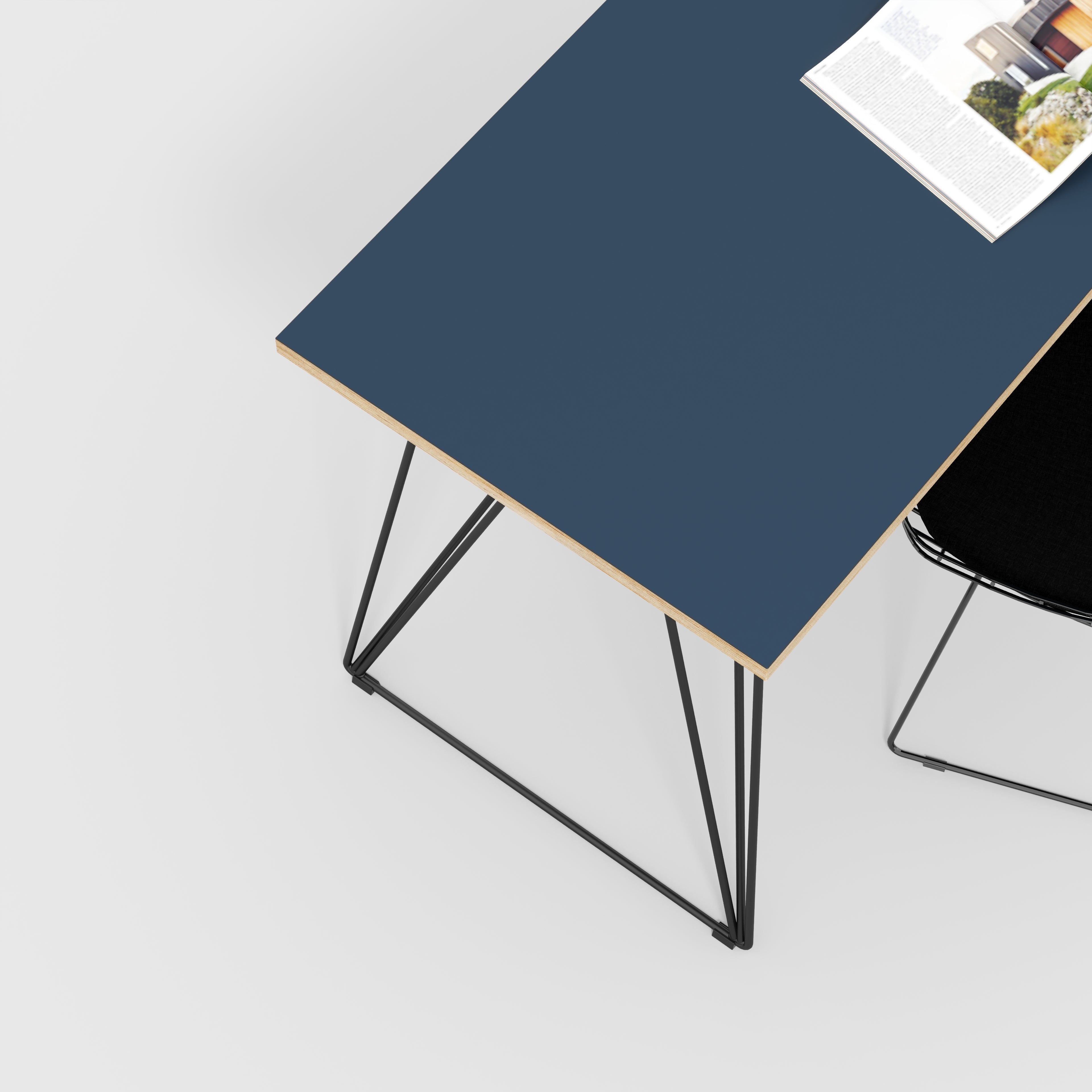 Plywood Desk with Black Wireframe Legs - Formica Night Sea Blue - 1600(w) x 800(d) x 735(h)