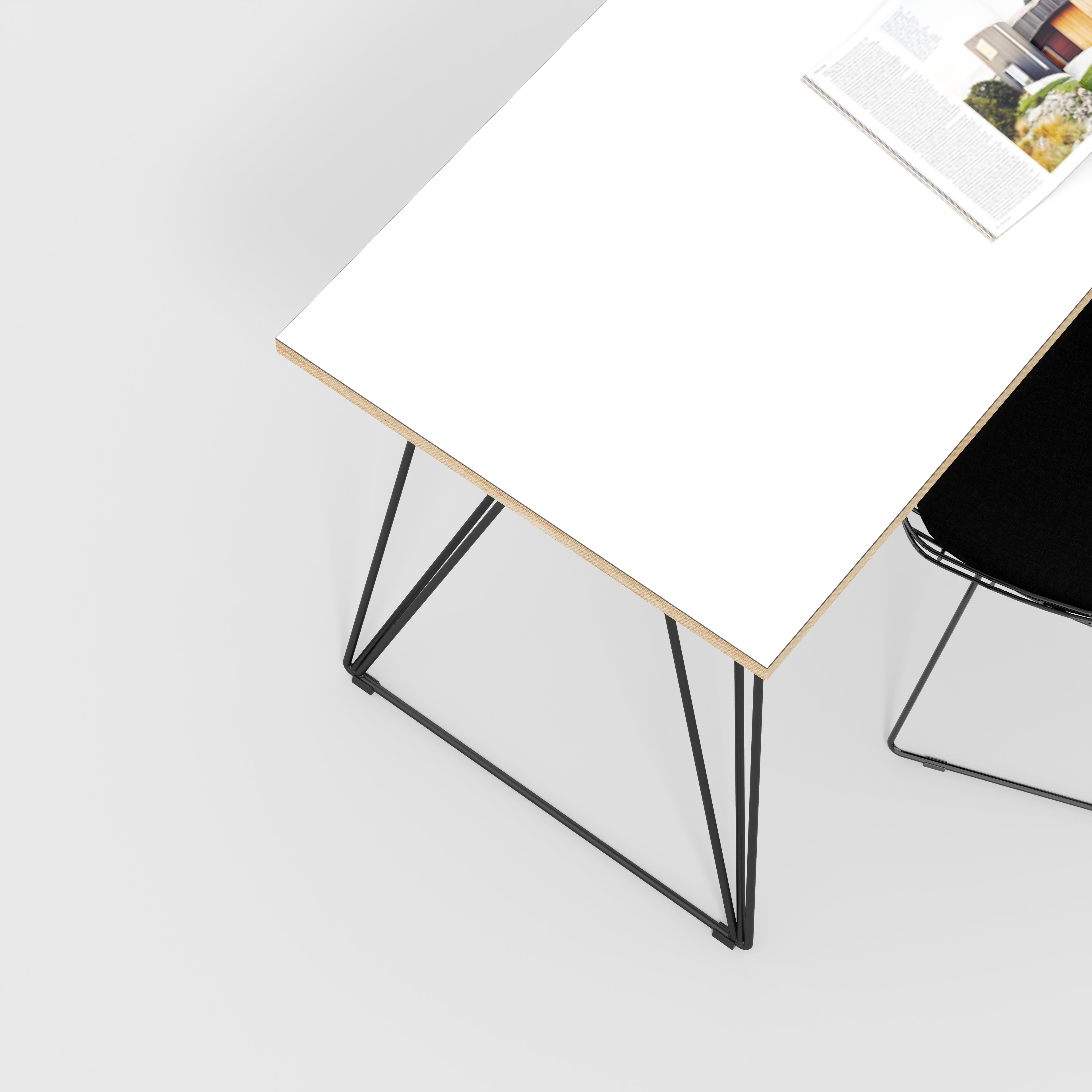 Plywood Desk with Black Wireframe Legs - Formica White - 1600(w) x 800(d) x 735(h)