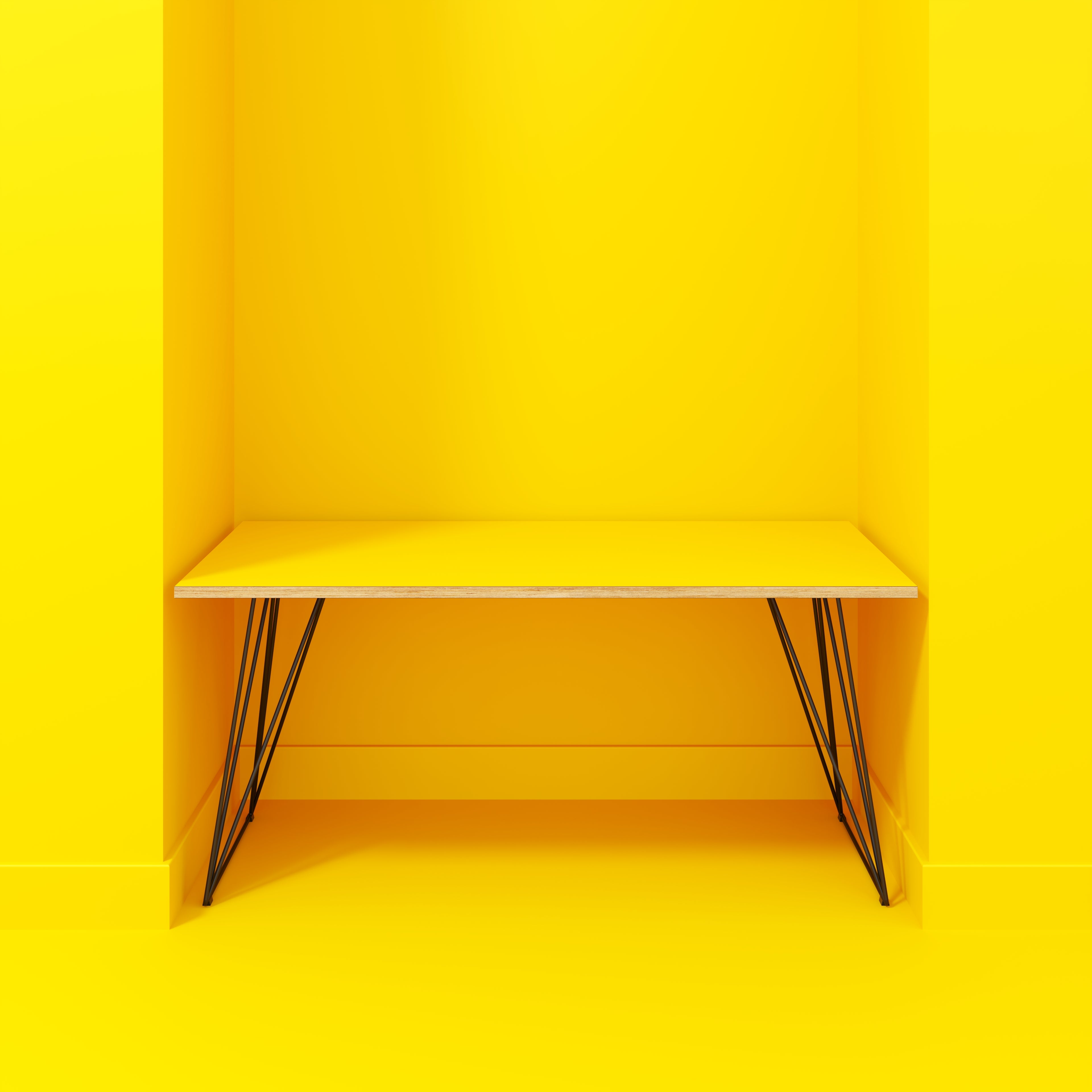 Plywood Desk with Black Wireframe Legs - Formica Chrome Yellow - 1600(w) x 800(d) x 735(h)