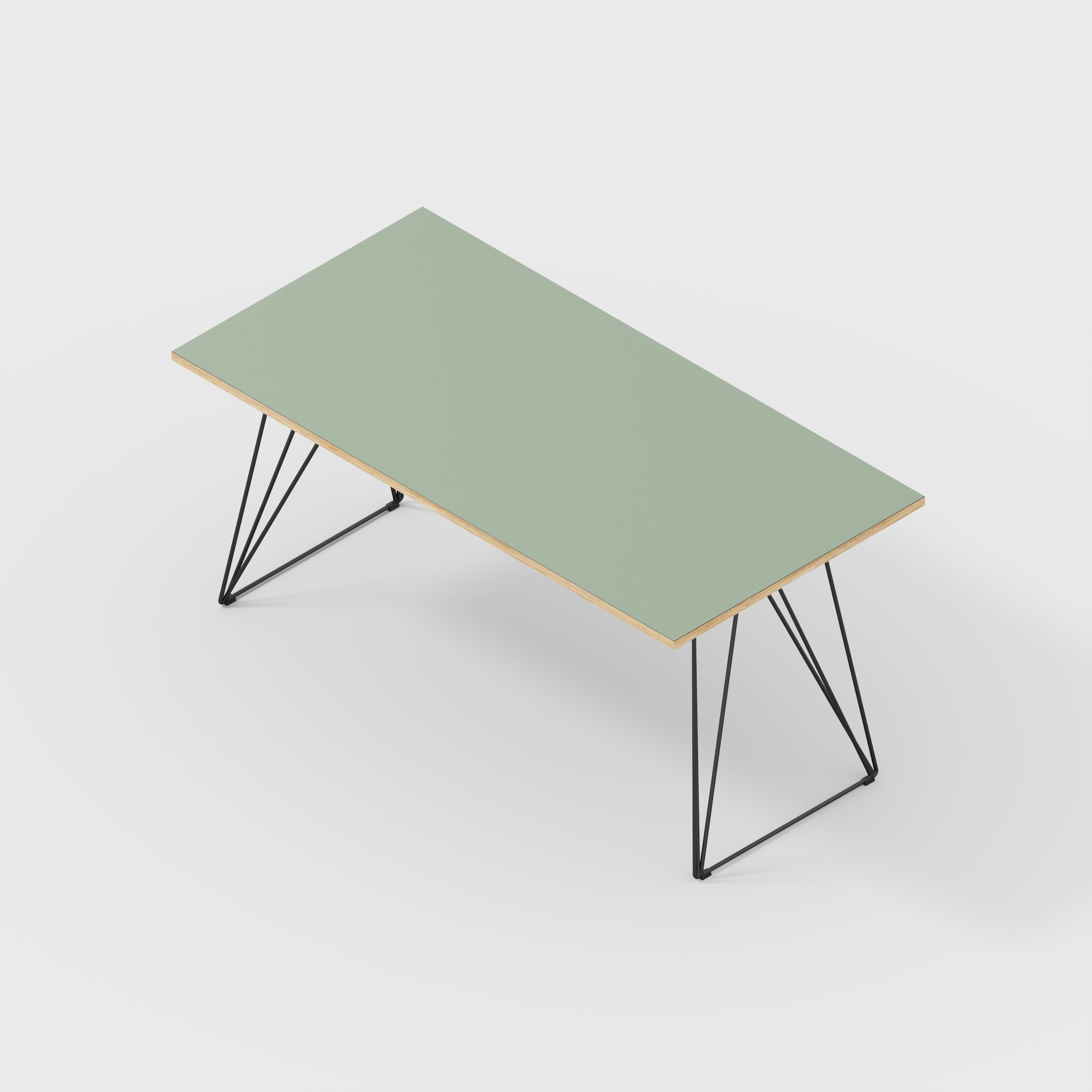 Plywood Desk with Black Wireframe Legs - Formica Green Slate - 1600(w) x 800(d) x 735(h)