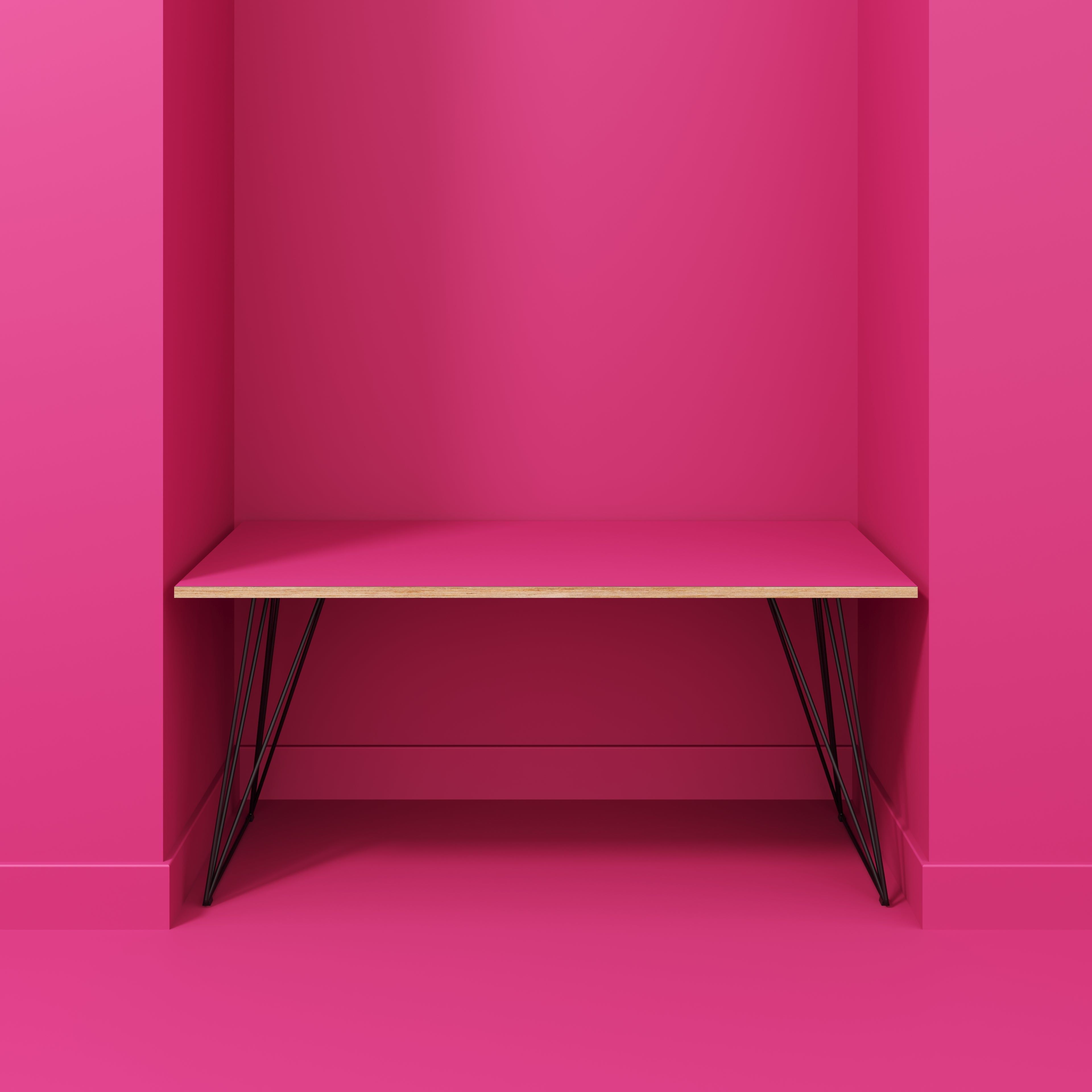 Plywood Desk with Black Wireframe Legs - Formica Juicy Pink - 1600(w) x 800(d) x 735(h)