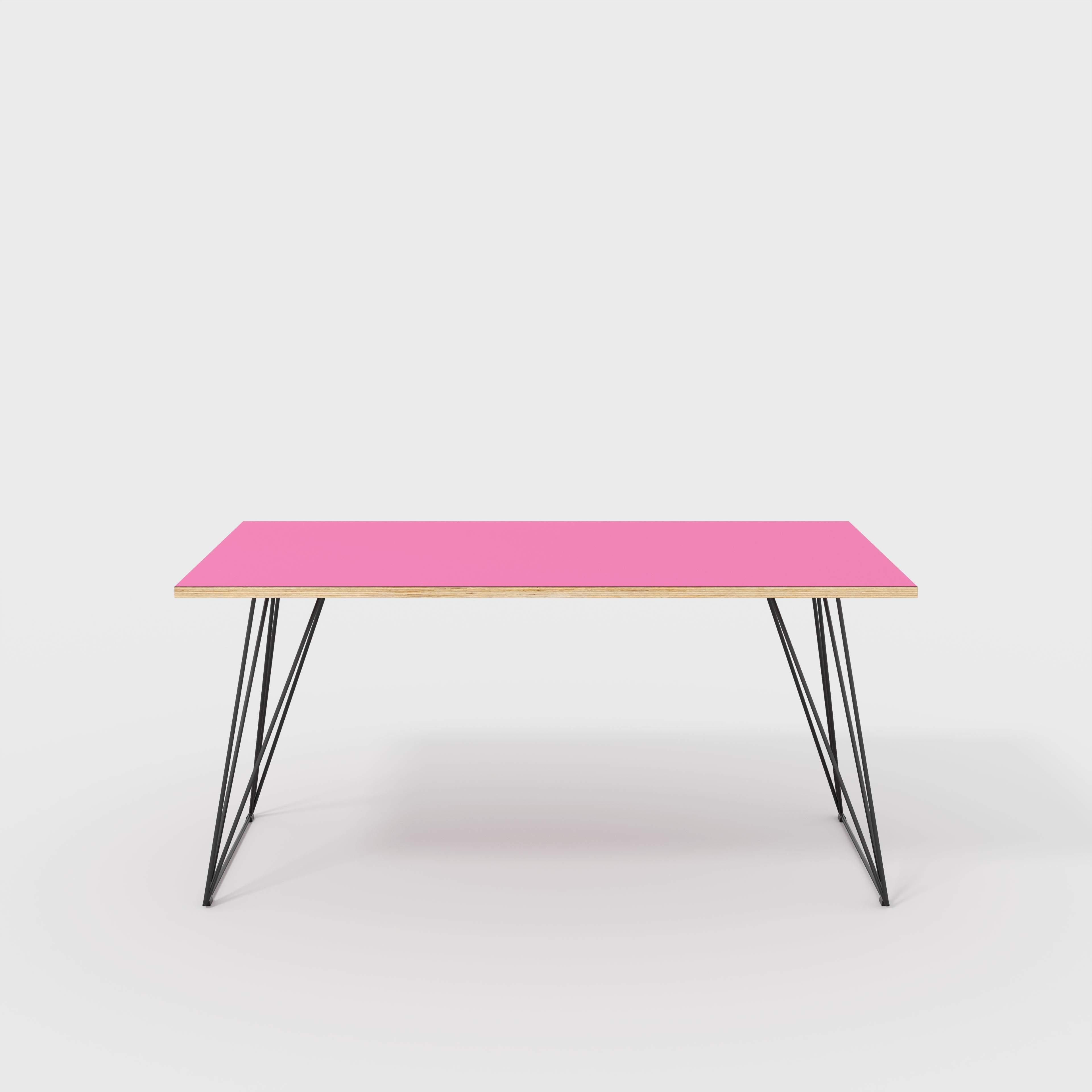 Plywood Desk with Black Wireframe Legs - Formica Juicy Pink - 1600(w) x 800(d) x 735(h)