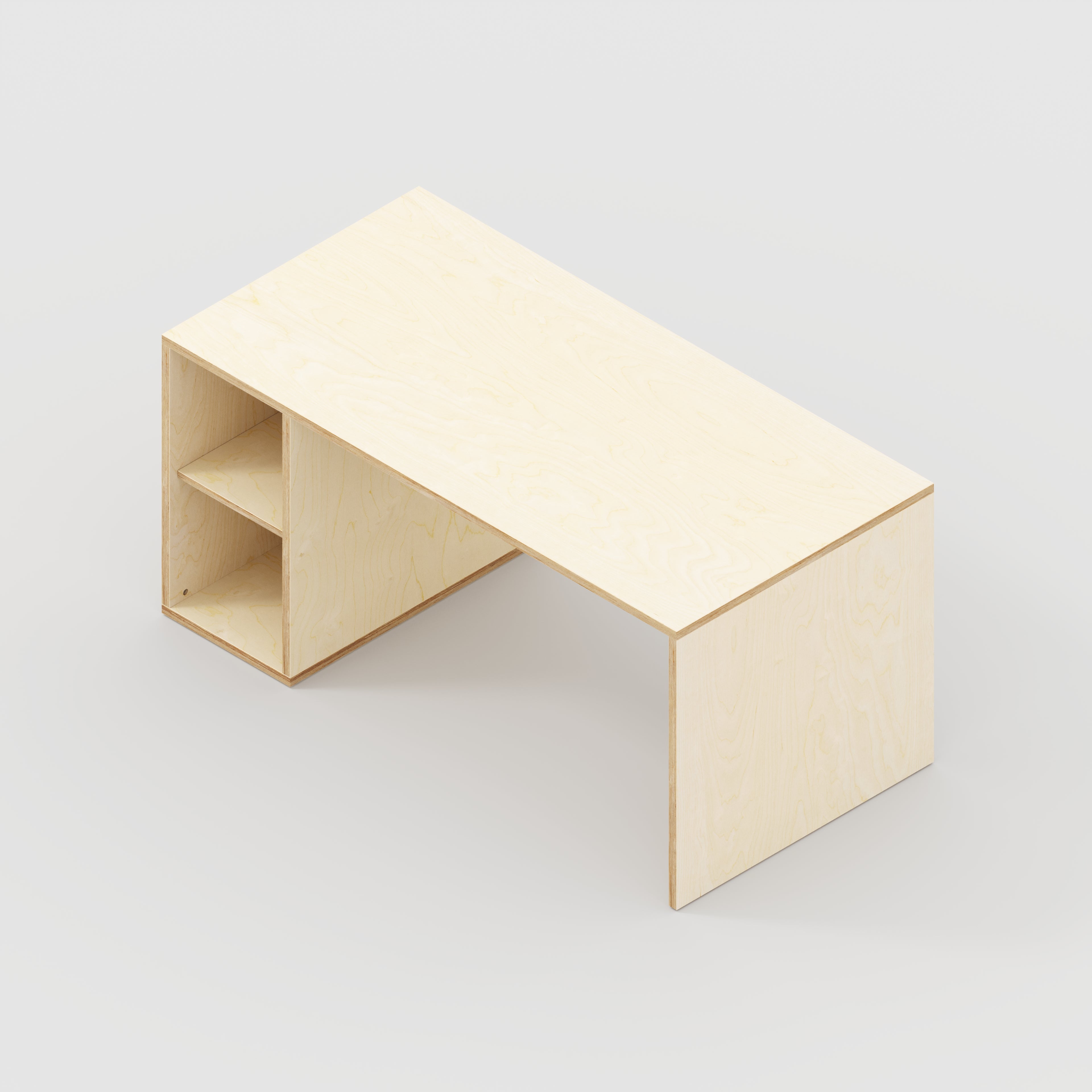 Plywood Desk with Storage Type 1 LH - Open Shelves - Plywood Birch - 1600(w) x 800(d) x 750(h)