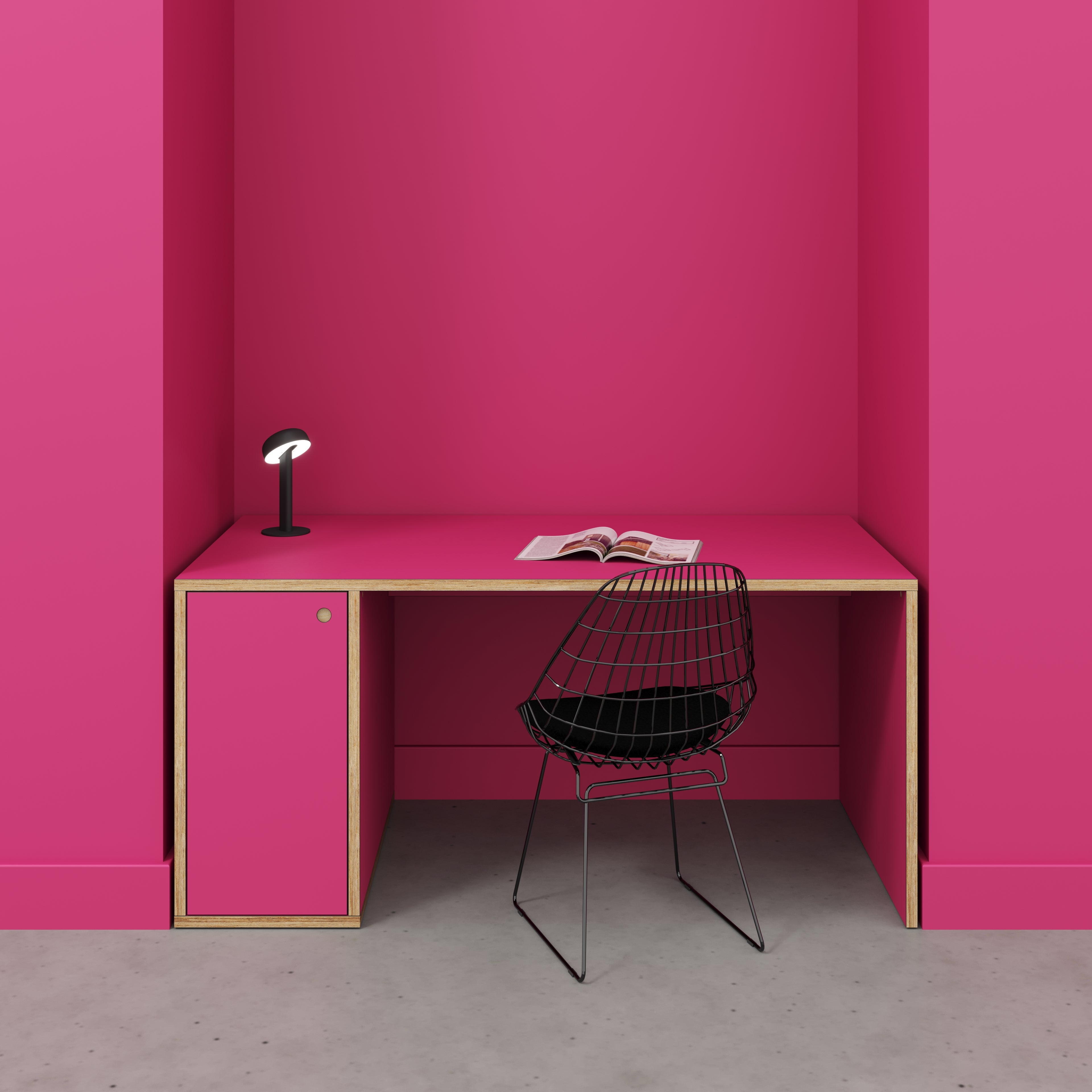 Plywood Desk with Storage Type 1 LH - Door - Formica Juicy Pink - 1600(w) x 800(d) x 750(h)