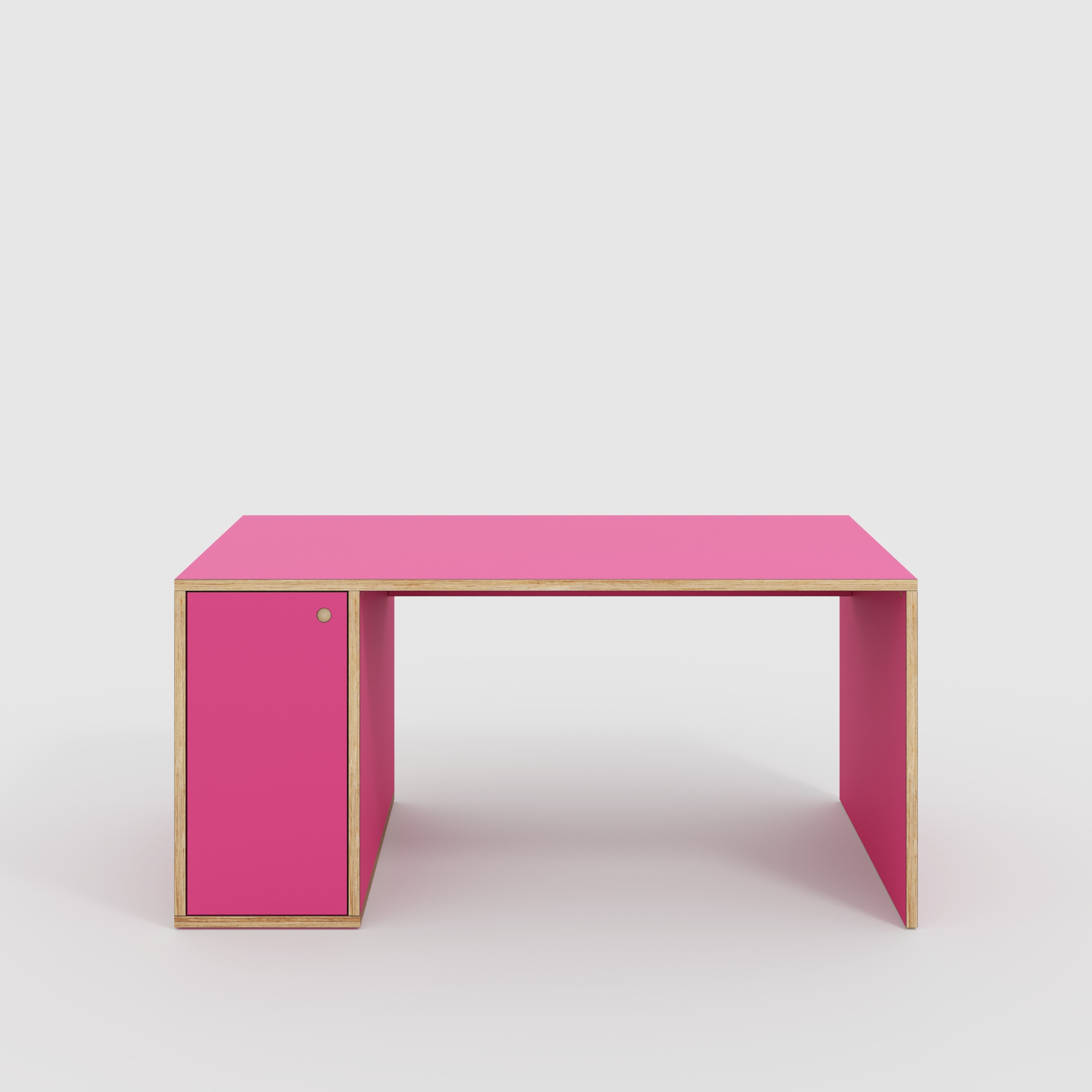 Plywood Desk with Storage Type 1 LH - Door - Formica Juicy Pink - 1600(w) x 800(d) x 750(h)