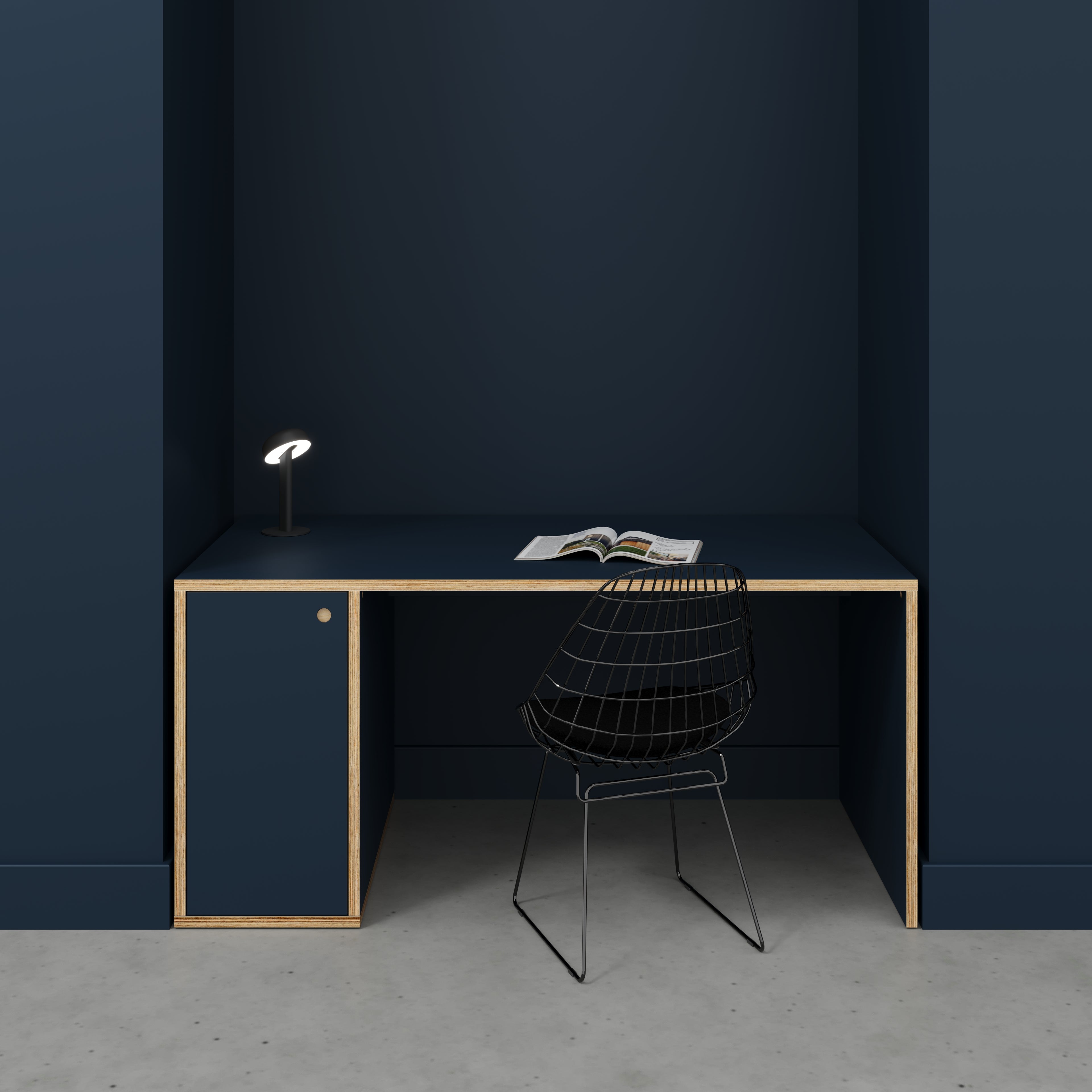 Plywood Desk with Storage Type 1 LH - Door - Formica Night Sea Blue - 1600(w) x 800(d) x 750(h)