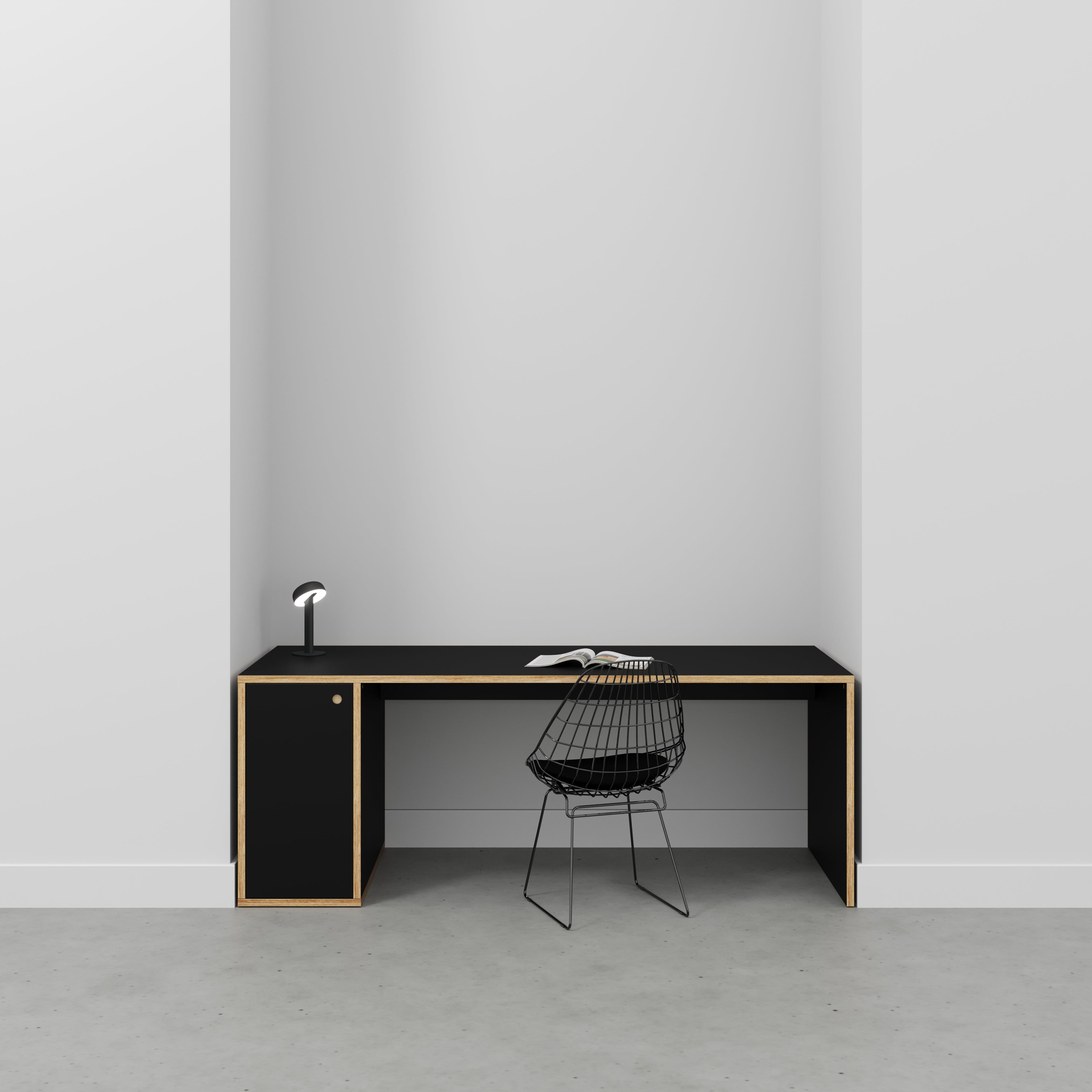 Plywood Desk with Storage Type 1 LH - Door - Formica Diamond Black - 2000(w) x 800(d) x 750(h)