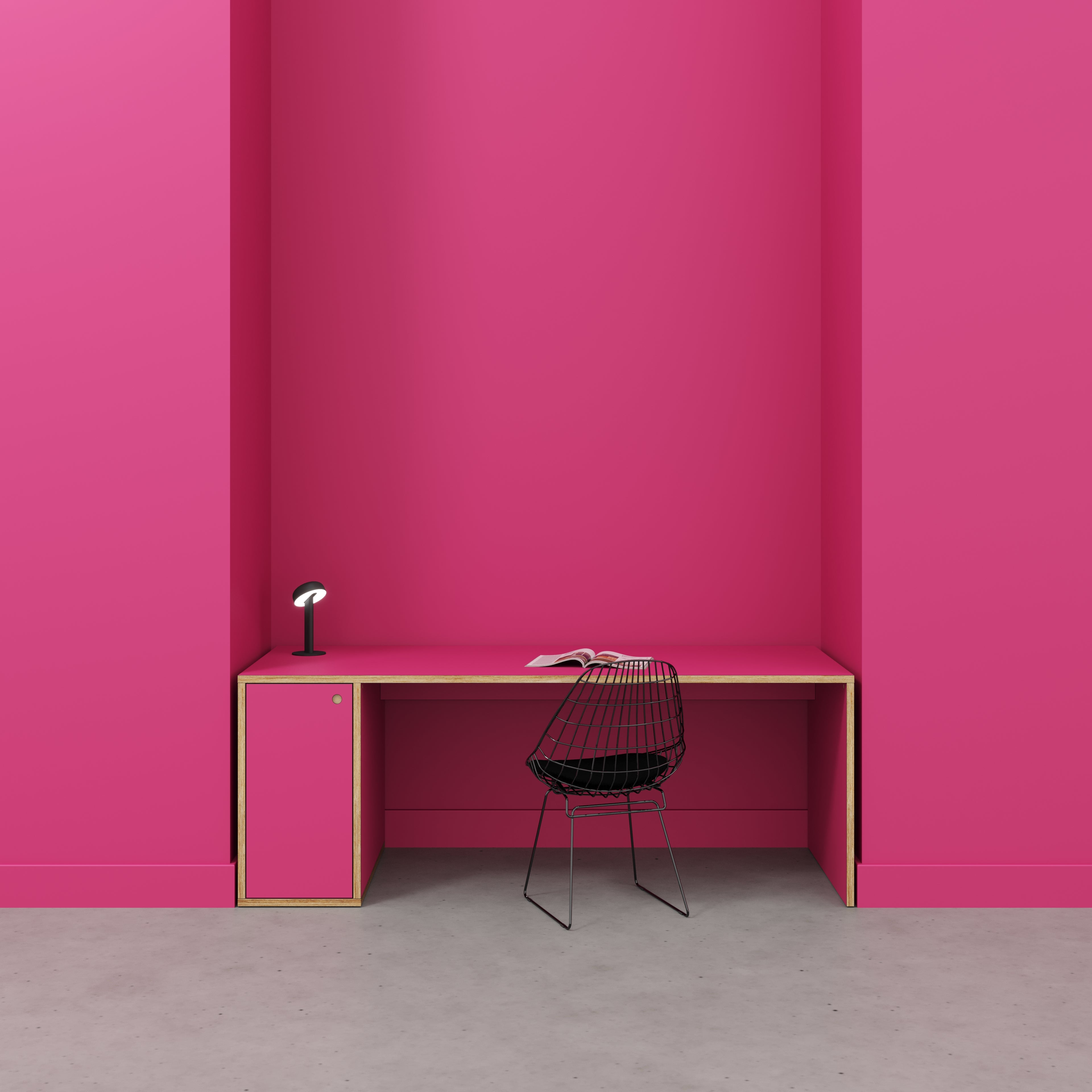 Plywood Desk with Storage Type 1 LH - Door - Formica Juicy Pink - 2000(w) x 800(d) x 750(h)