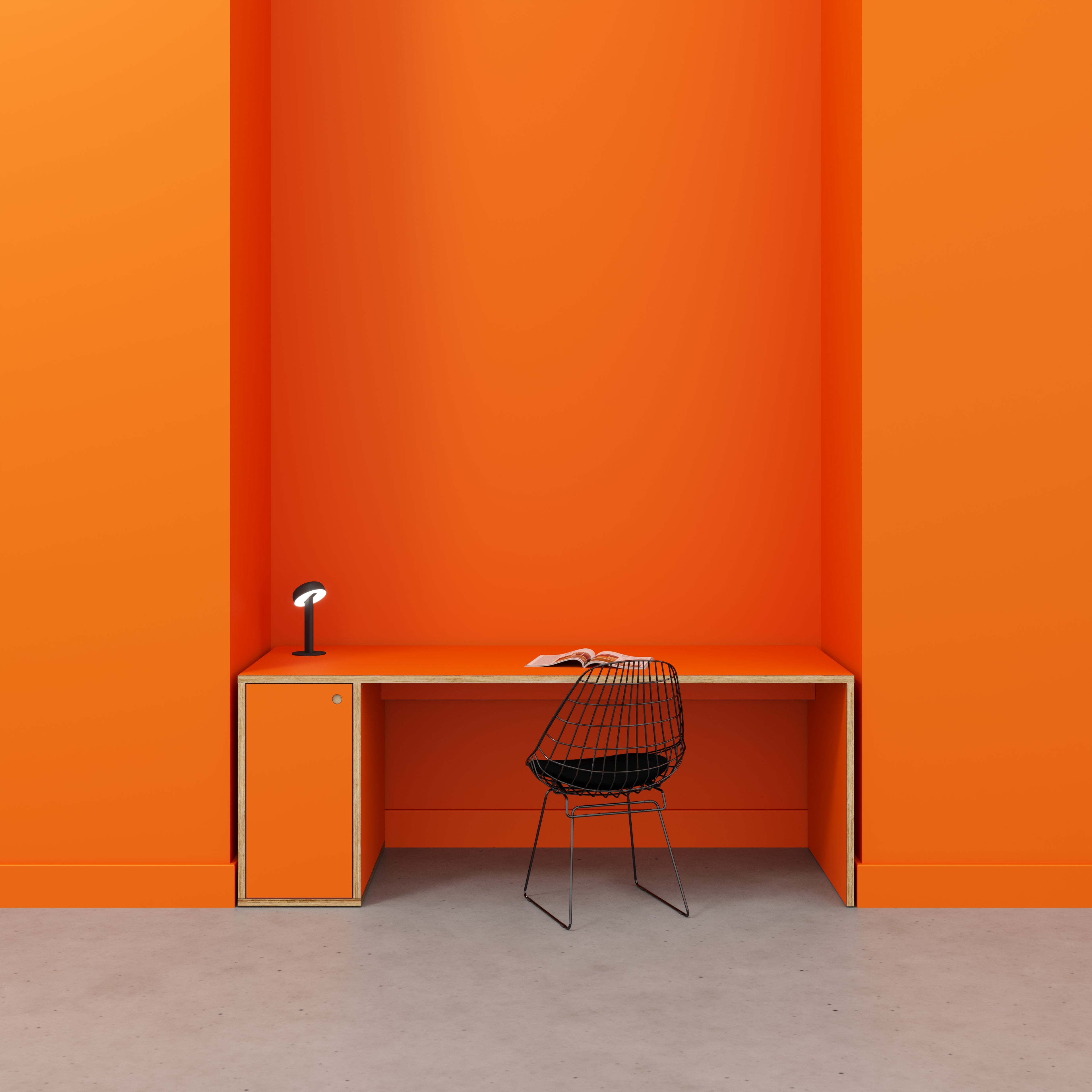 Plywood Desk with Storage Type 1 LH - Door - Formica Levante Orange - 2000(w) x 800(d) x 750(h)