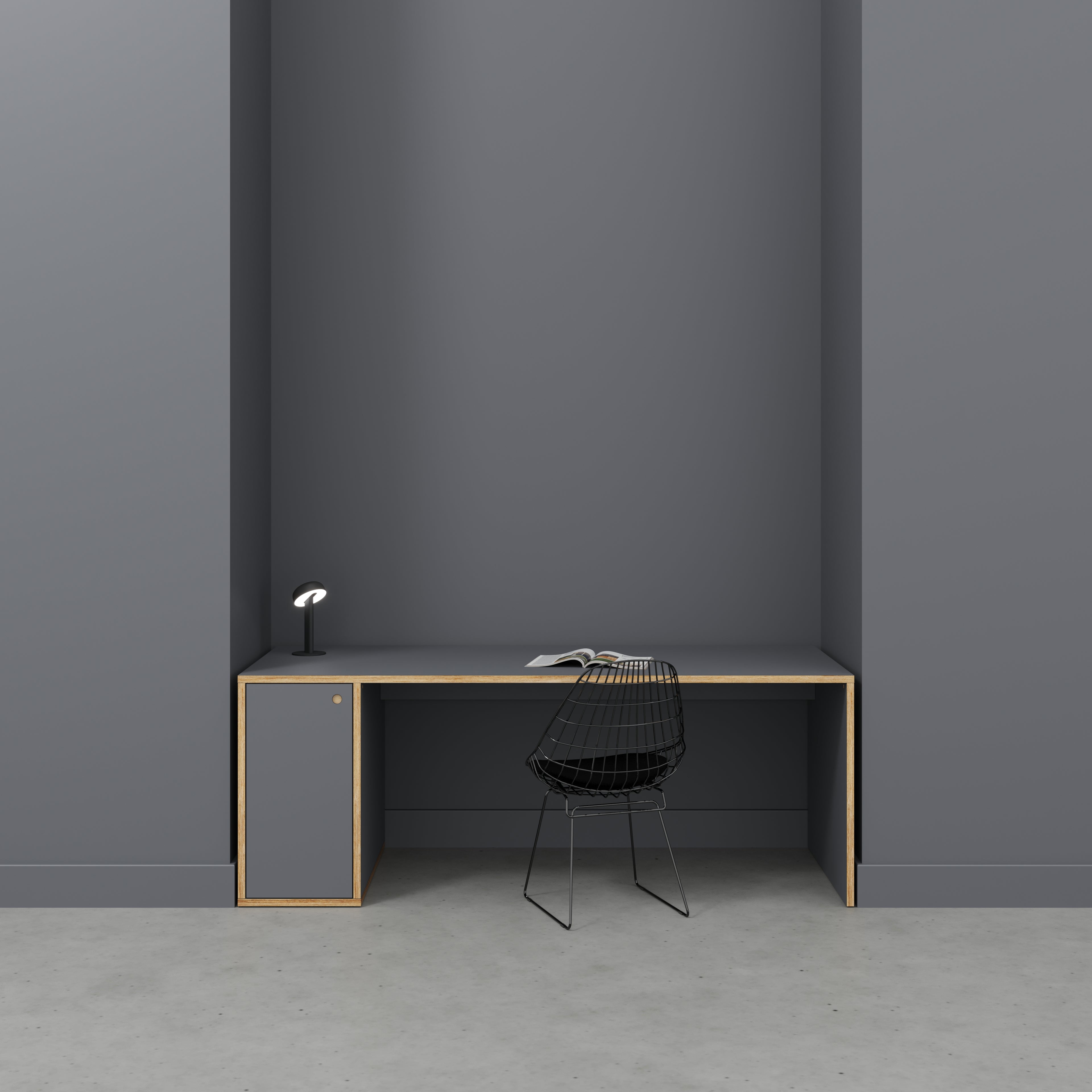 Plywood Desk with Storage Type 1 LH - Door - Formica Tornado Grey - 2000(w) x 800(d) x 750(h)