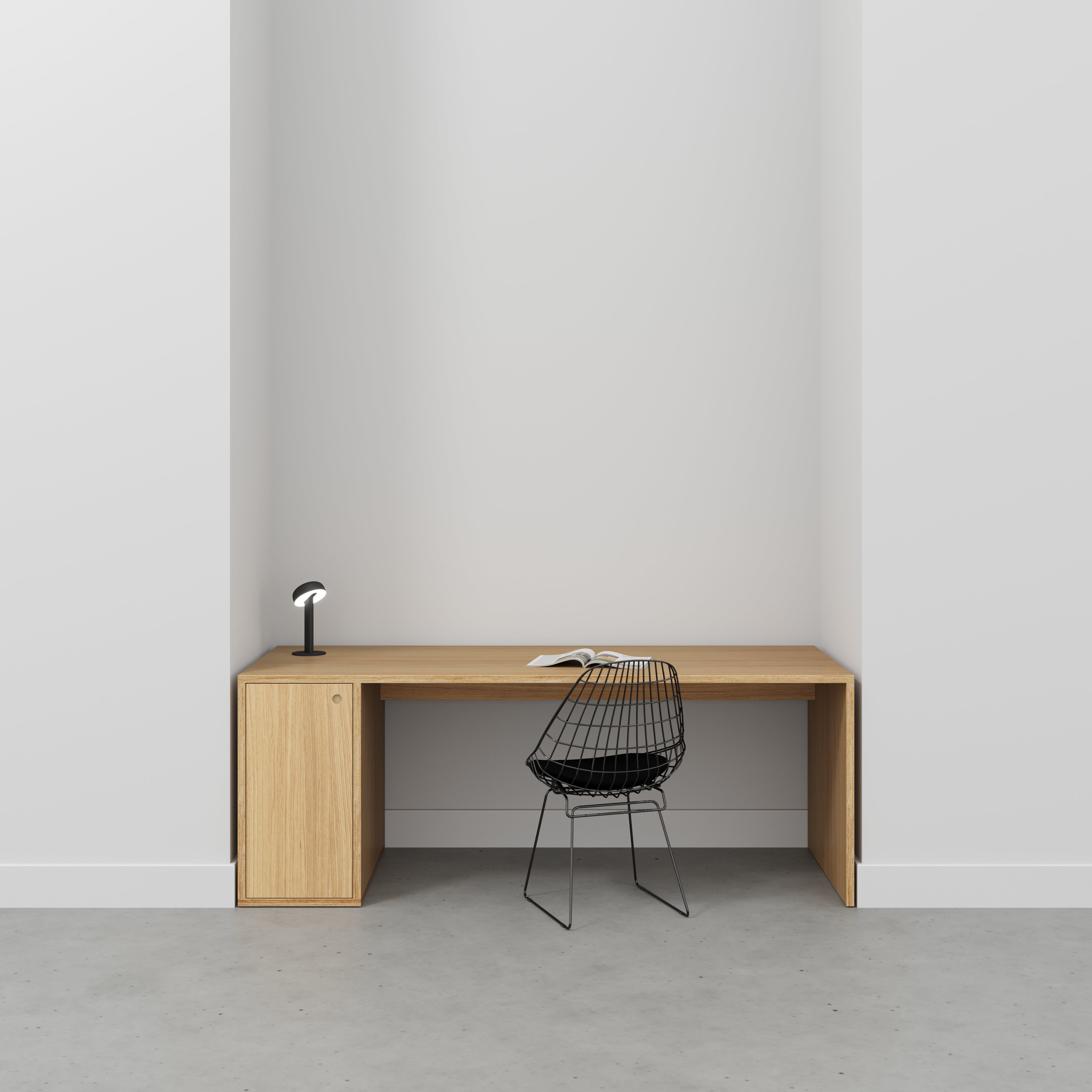 Plywood Desk with Storage Type 1 LH - Door - Plywood Oak - 2000(w) x 800(d) x 750(h)