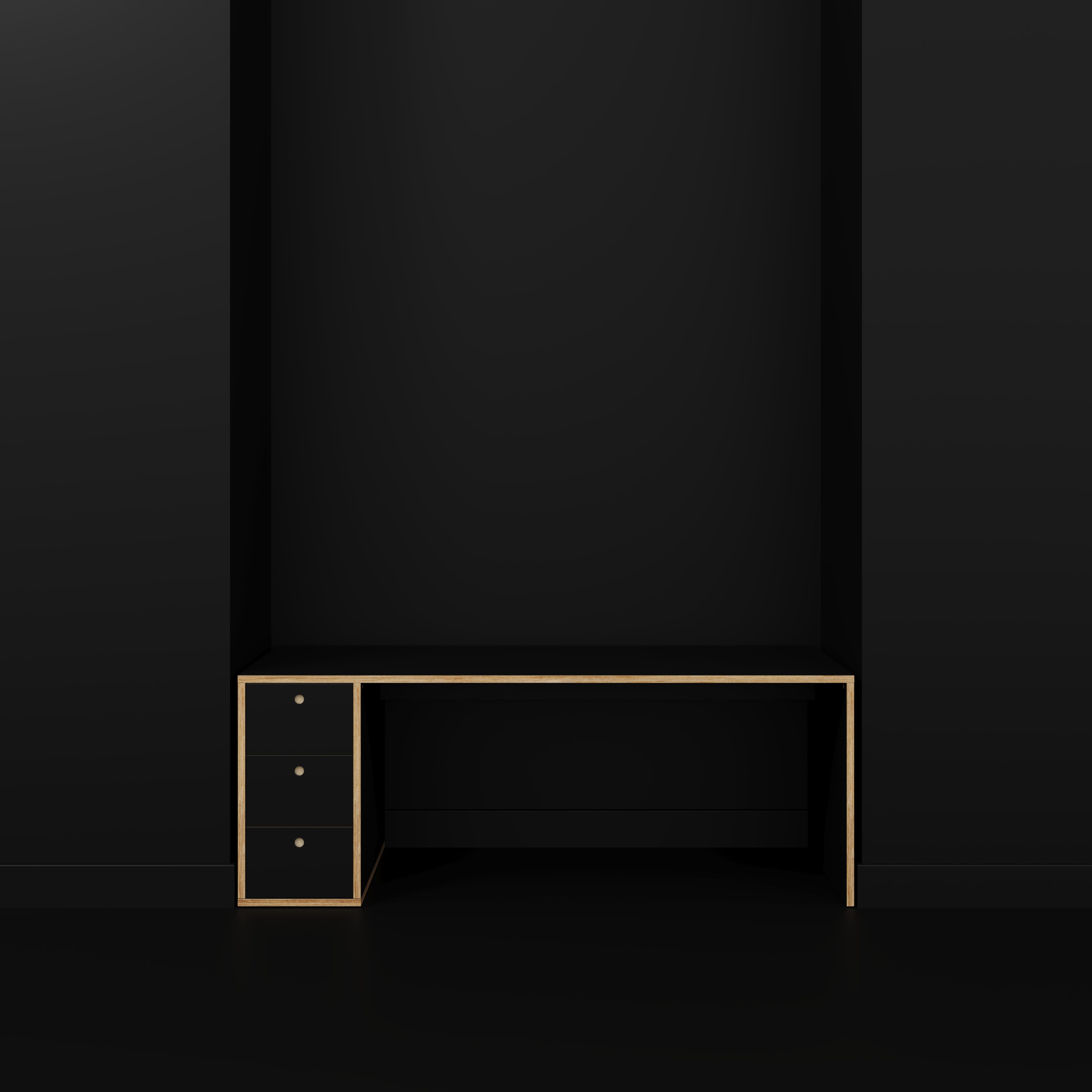 Plywood Desk with Storage Type 1 LH - Drawers - Formica Diamond Black - 2000(w) x 800(d) x 750(h)