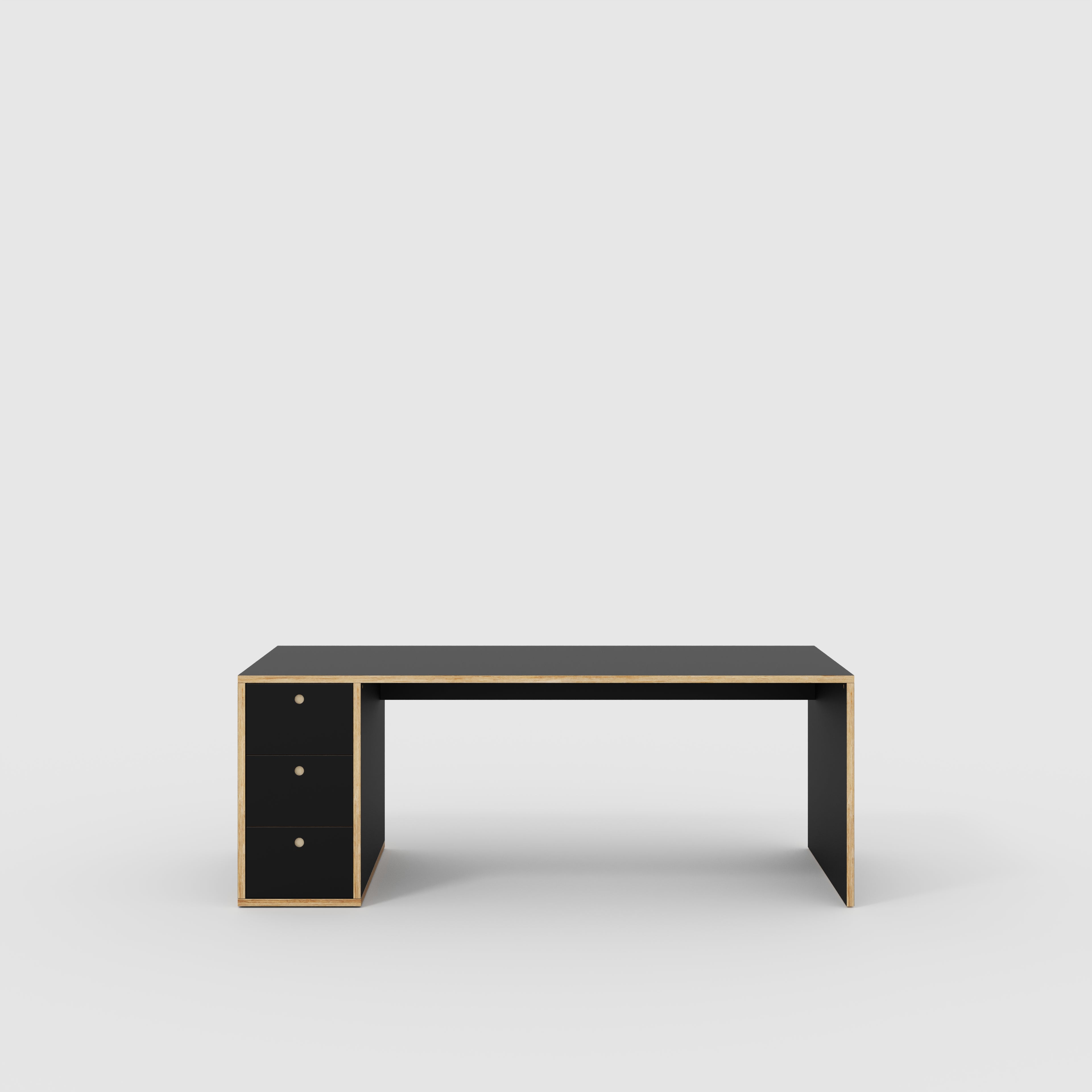 Plywood Desk with Storage Type 1 LH - Drawers - Formica Diamond Black - 2000(w) x 800(d) x 750(h)