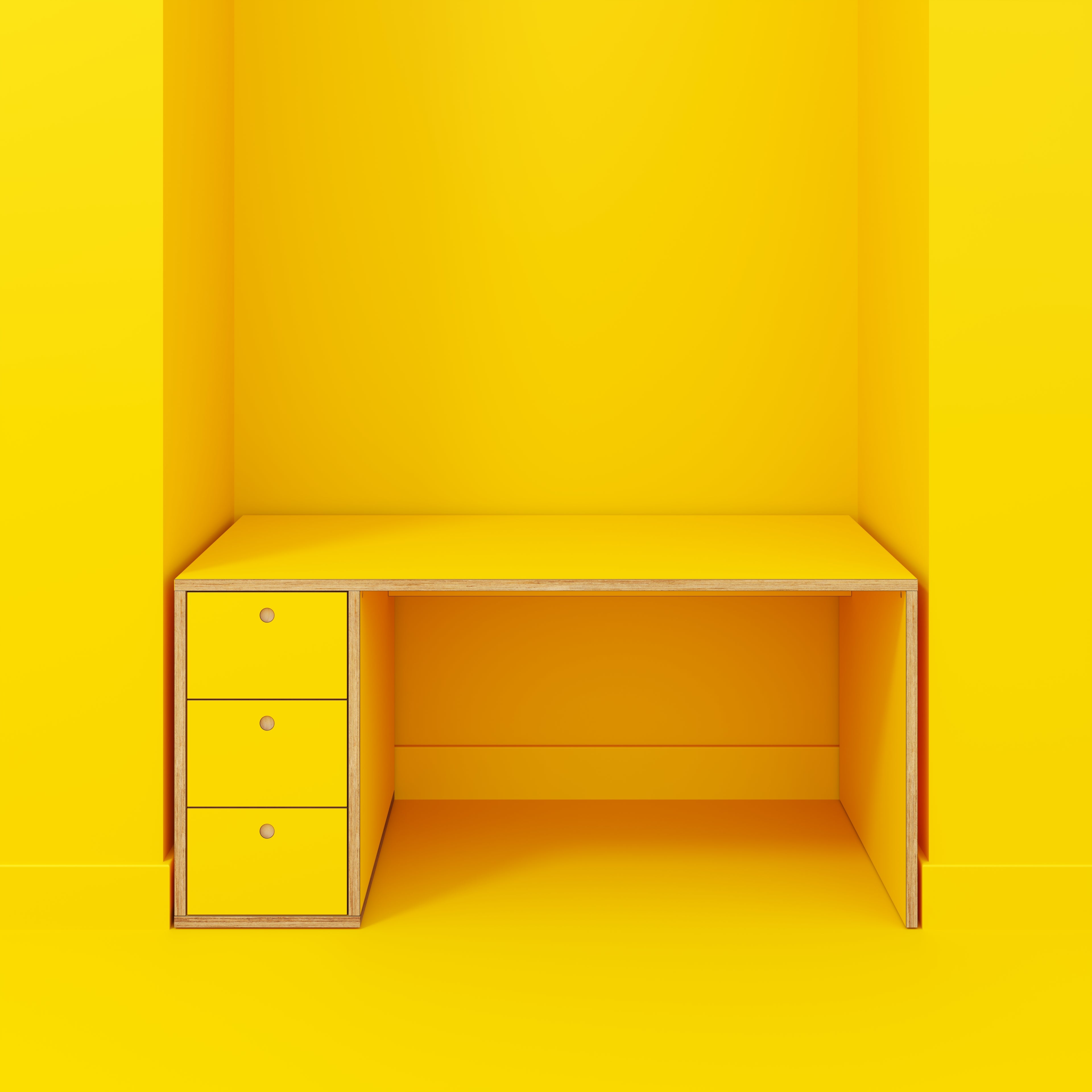 Plywood Desk with Storage Type 1 LH - Drawers - Formica Chrome Yellow - 1600(w) x 800(d) x 750(h)