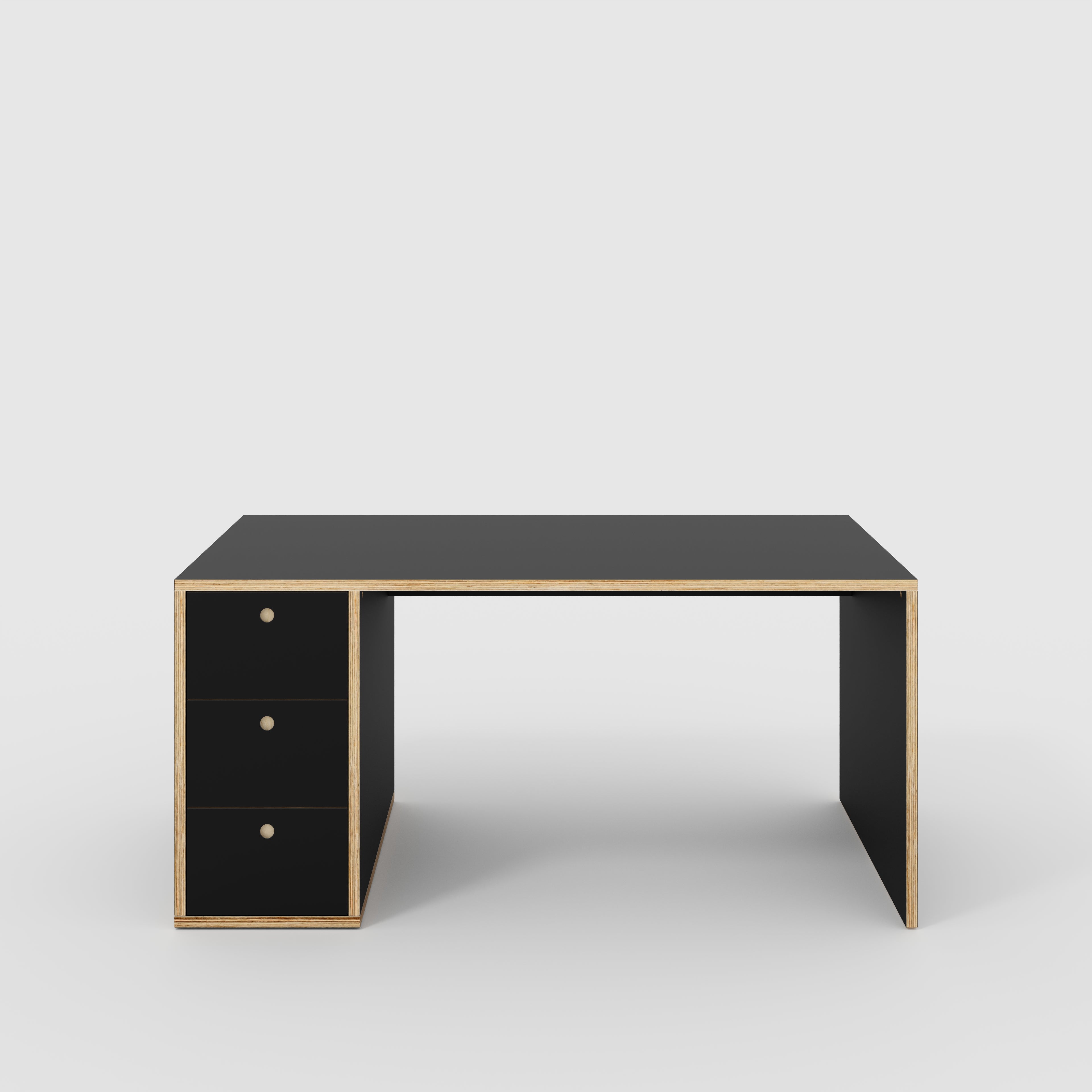Plywood Desk with Storage Type 1 LH - Drawers - Formica Diamond Black - 1600(w) x 800(d) x 750(h)