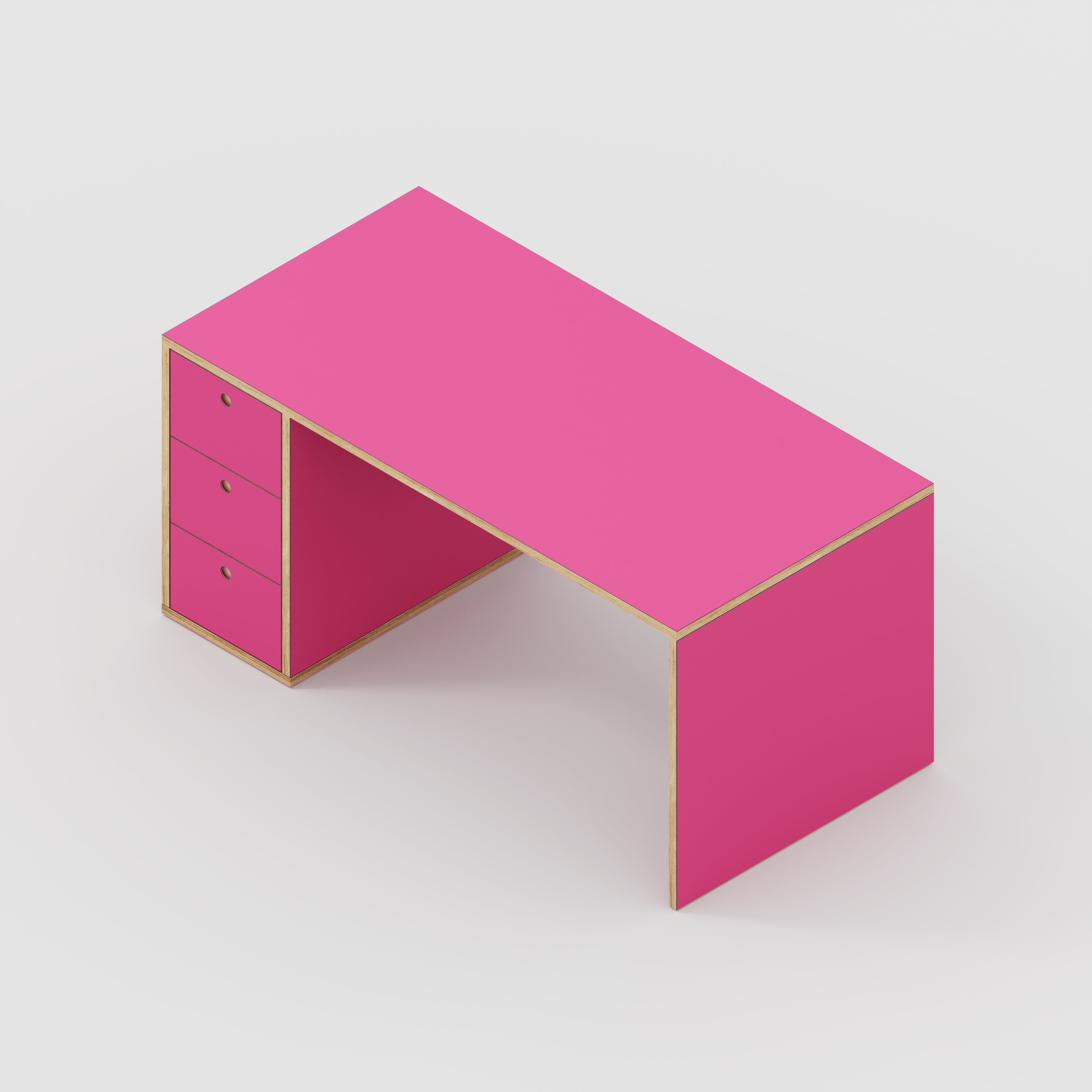 Plywood Desk with Storage Type 1 LH - Drawers - Formica Juicy Pink - 1600(w) x 800(d) x 750(h)