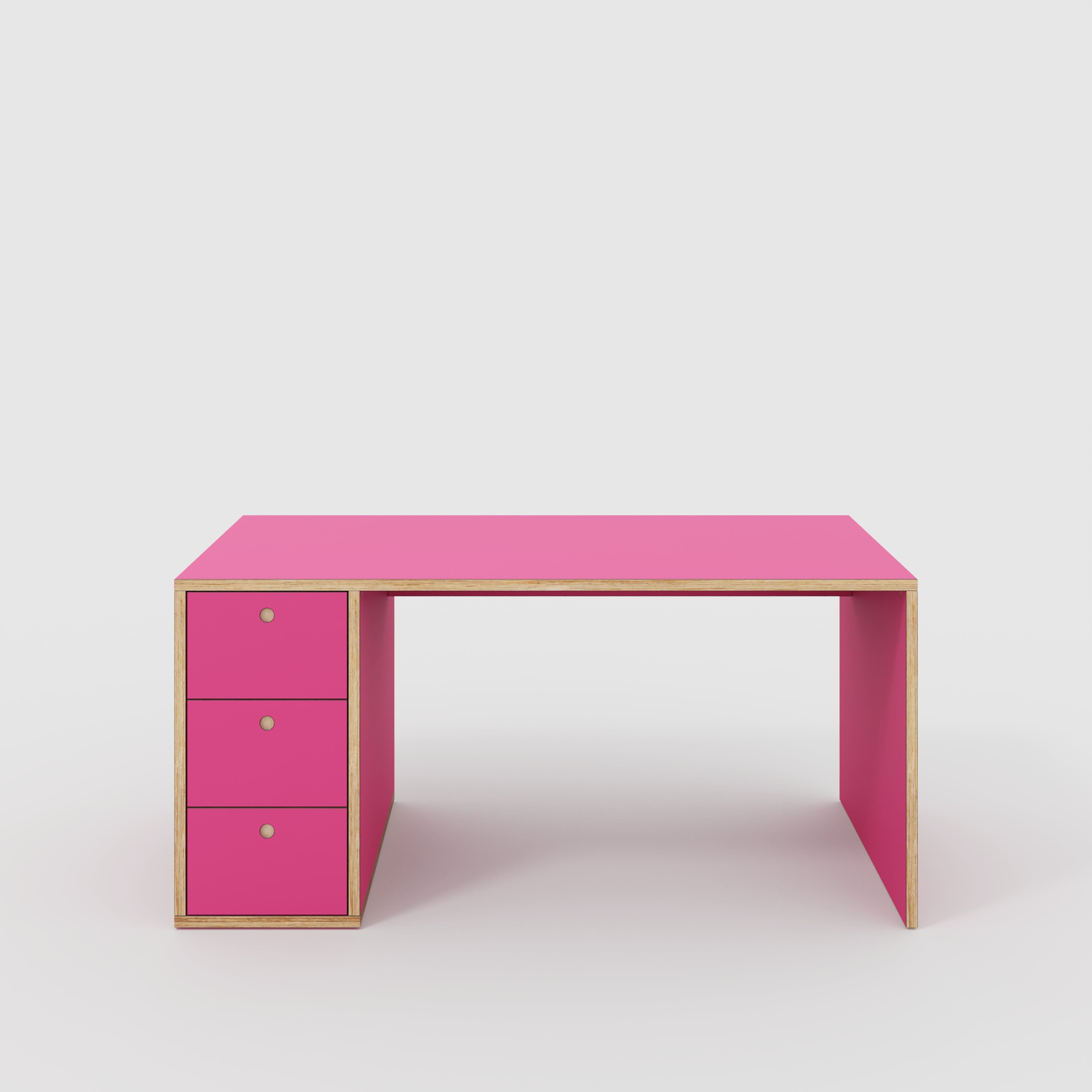 Plywood Desk with Storage Type 1 LH - Drawers - Formica Juicy Pink - 1600(w) x 800(d) x 750(h)
