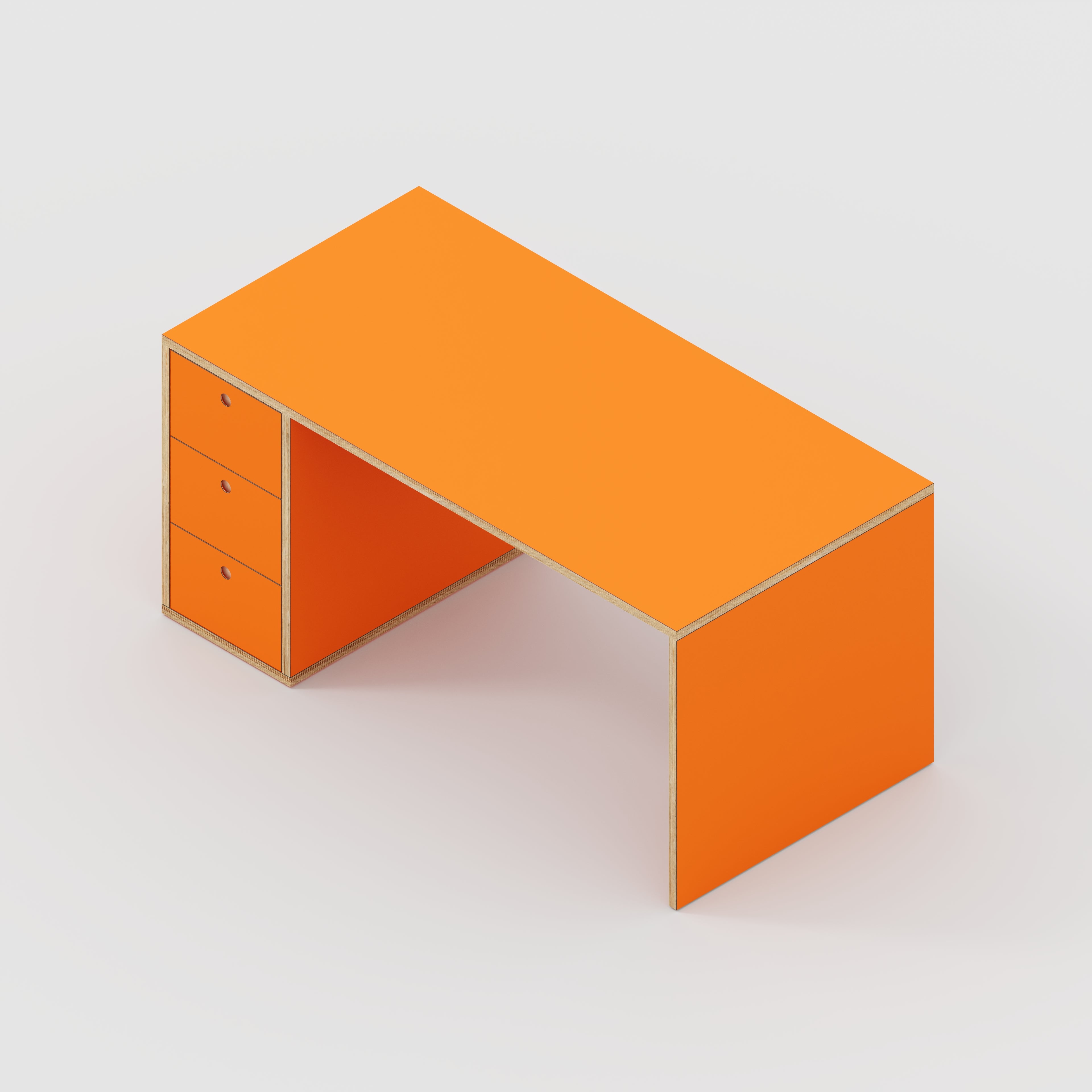 Plywood Desk with Storage Type 1 LH - Drawers - Formica Levante Orange - 1600(w) x 800(d) x 750(h)