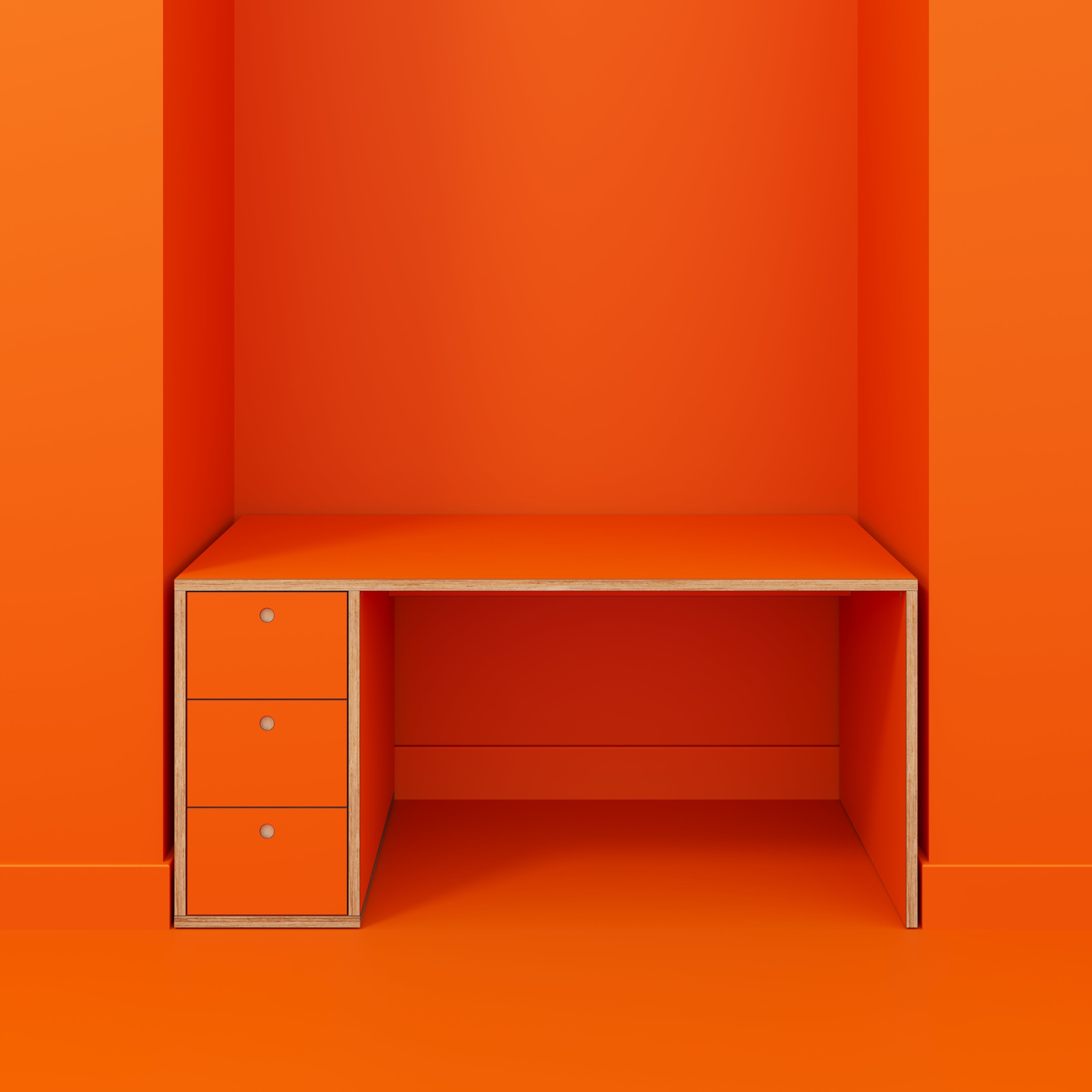 Plywood Desk with Storage Type 1 LH - Drawers - Formica Levante Orange - 1600(w) x 800(d) x 750(h)
