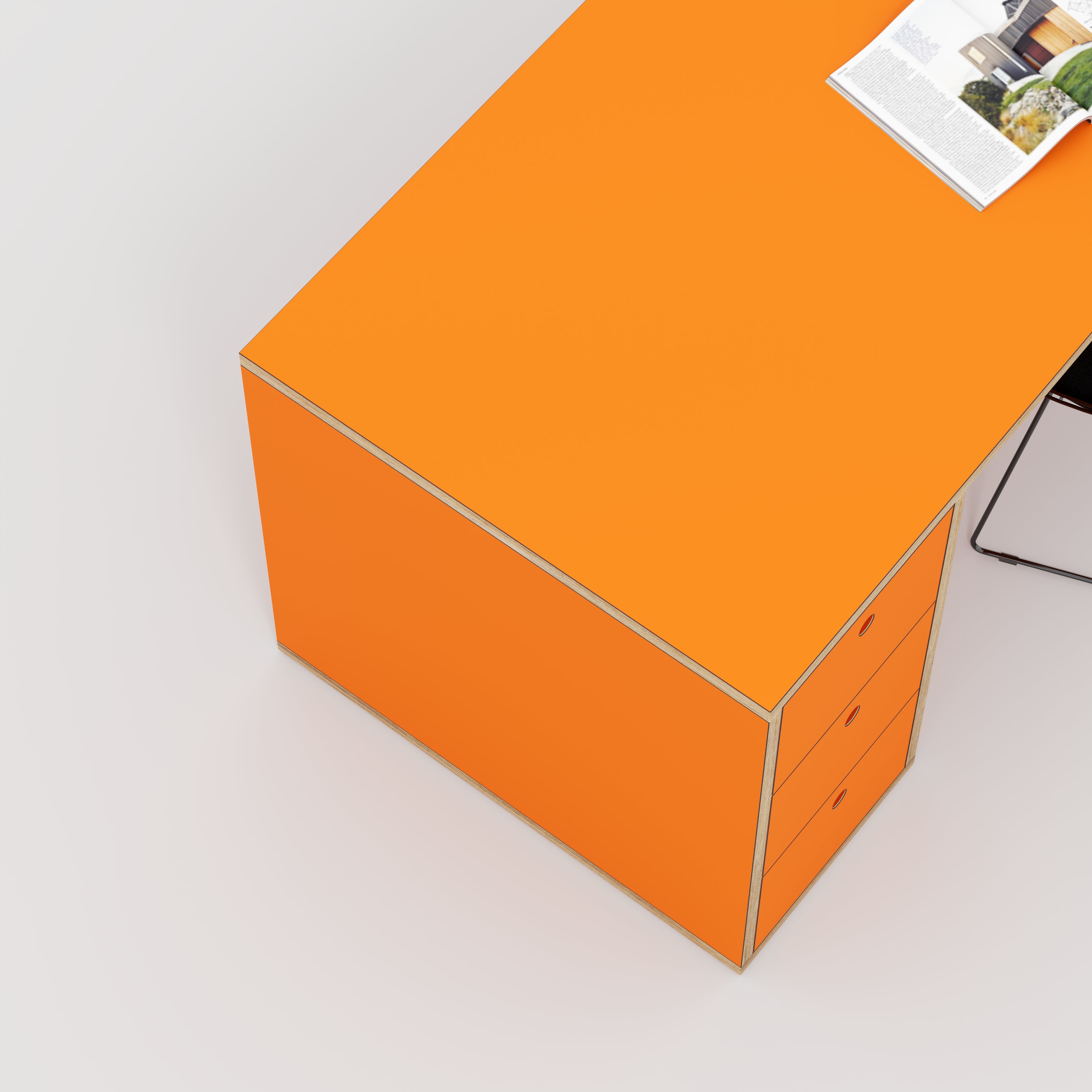 Plywood Desk with Storage Type 1 LH - Drawers - Formica Levante Orange - 1600(w) x 800(d) x 750(h)