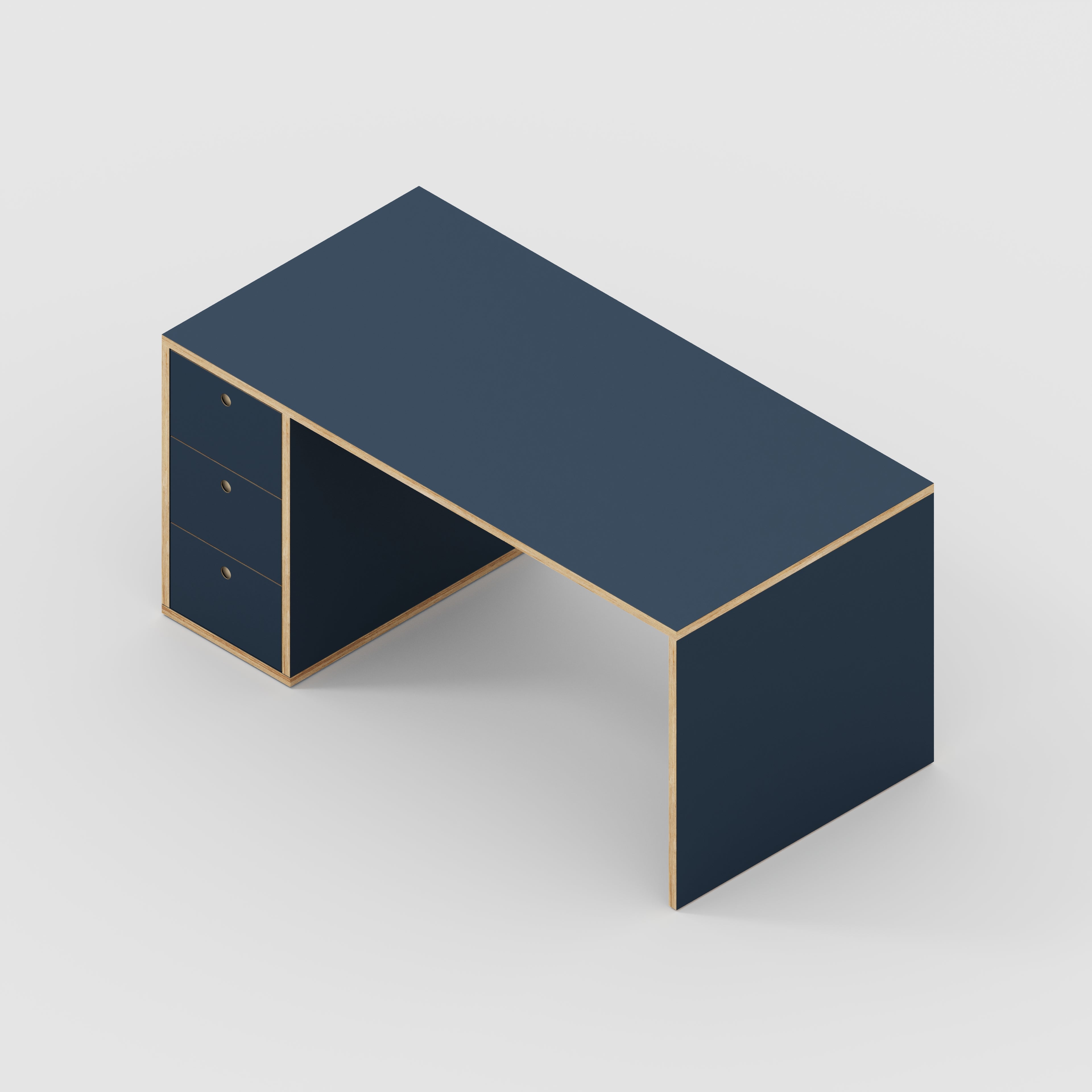Plywood Desk with Storage Type 1 LH - Drawers - Formica Night Sea Blue - 1600(w) x 800(d) x 750(h)