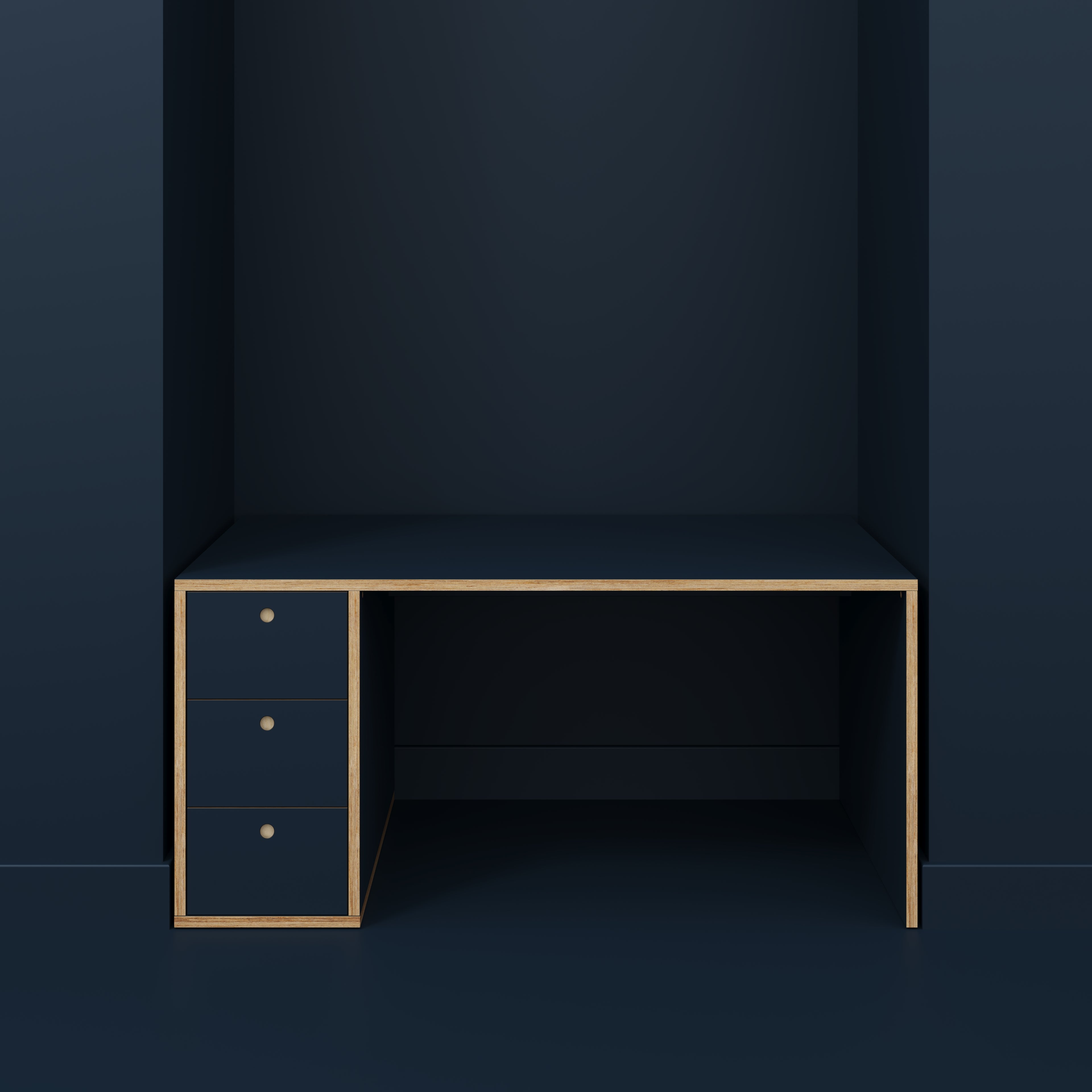 Plywood Desk with Storage Type 1 LH - Drawers - Formica Night Sea Blue - 1600(w) x 800(d) x 750(h)