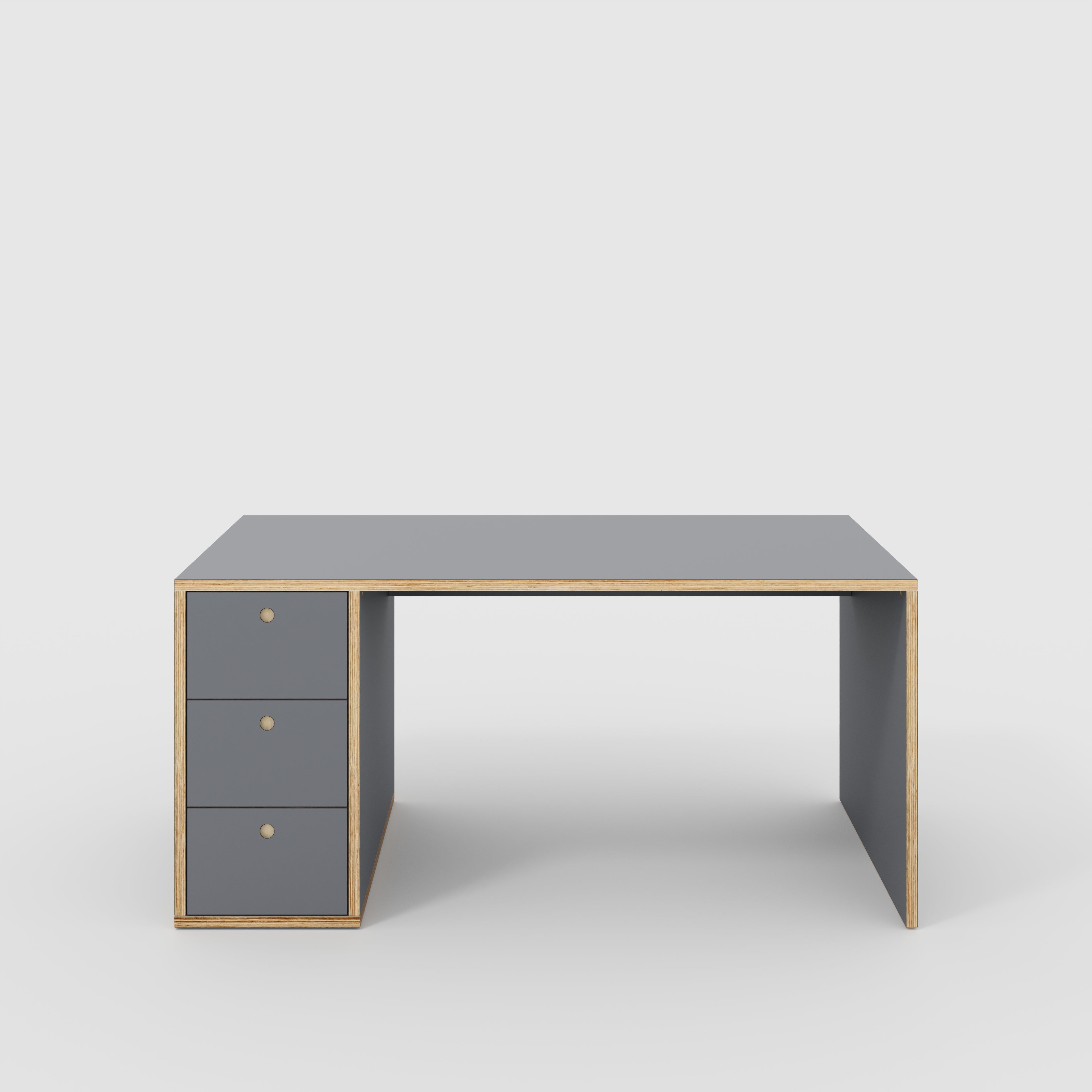 Plywood Desk with Storage Type 1 LH - Drawers - Formica Tornado Grey - 1600(w) x 800(d) x 750(h)