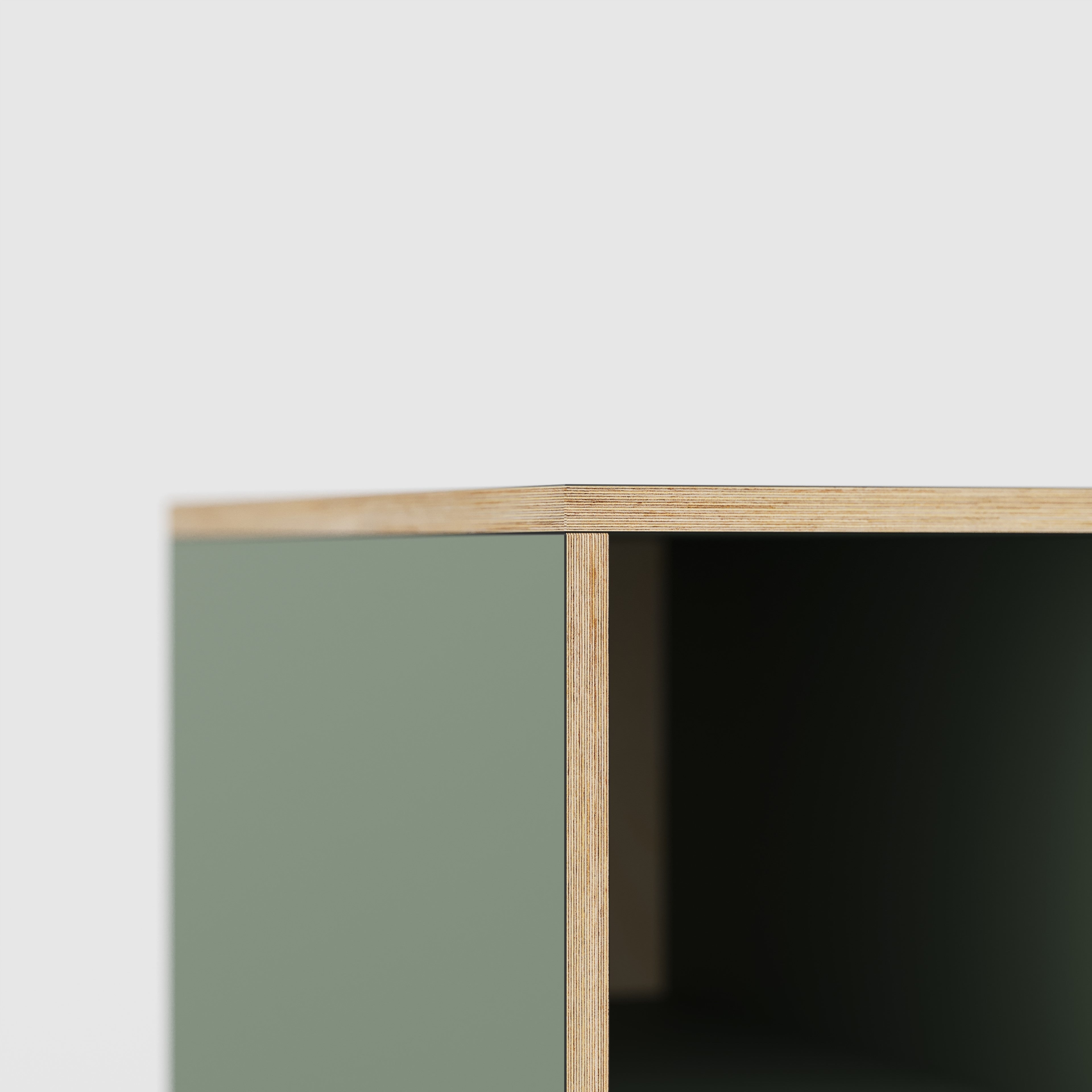 Plywood Desk with Storage Type 1 LH - Open Shelves - Formica Green Slate - 1600(w) x 800(d) x 750(h)
