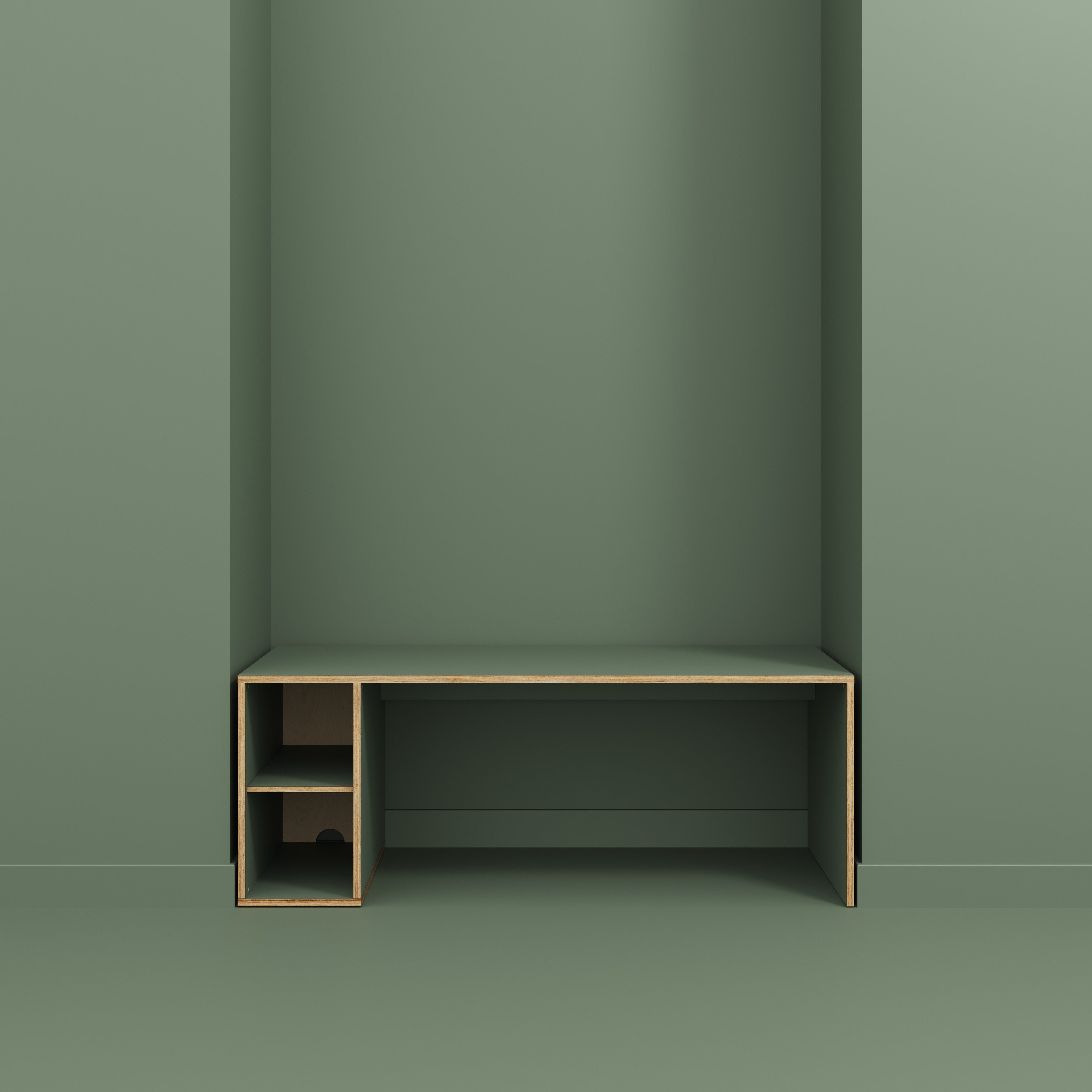Plywood Desk with Storage Type 1 LH - Open Shelves - Formica Green Slate - 2000(w) x 800(d) x 750(h)