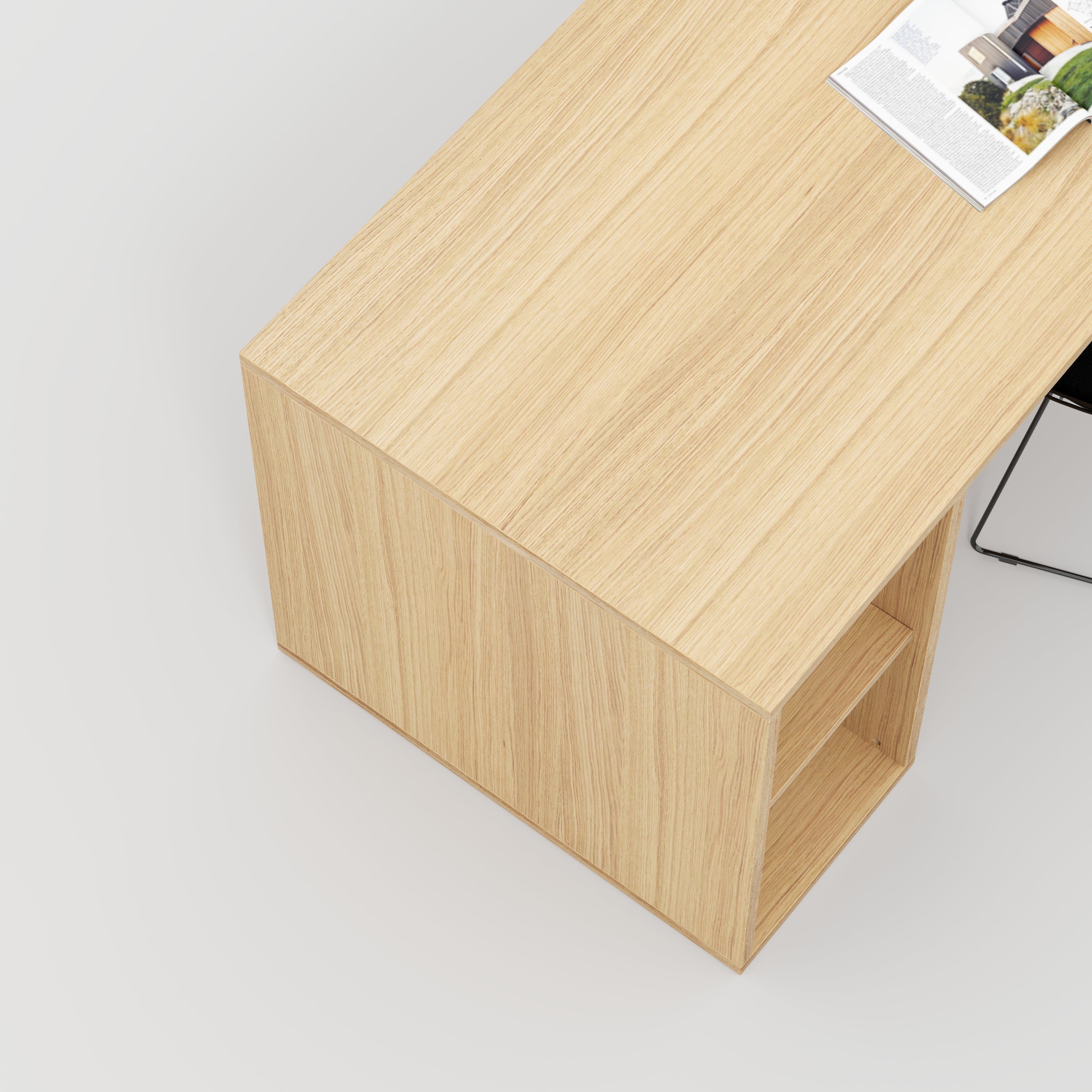 Plywood Desk with Storage Type 1 LH - Open Shelves - Plywood Oak - 2000(w) x 800(d) x 750(h)