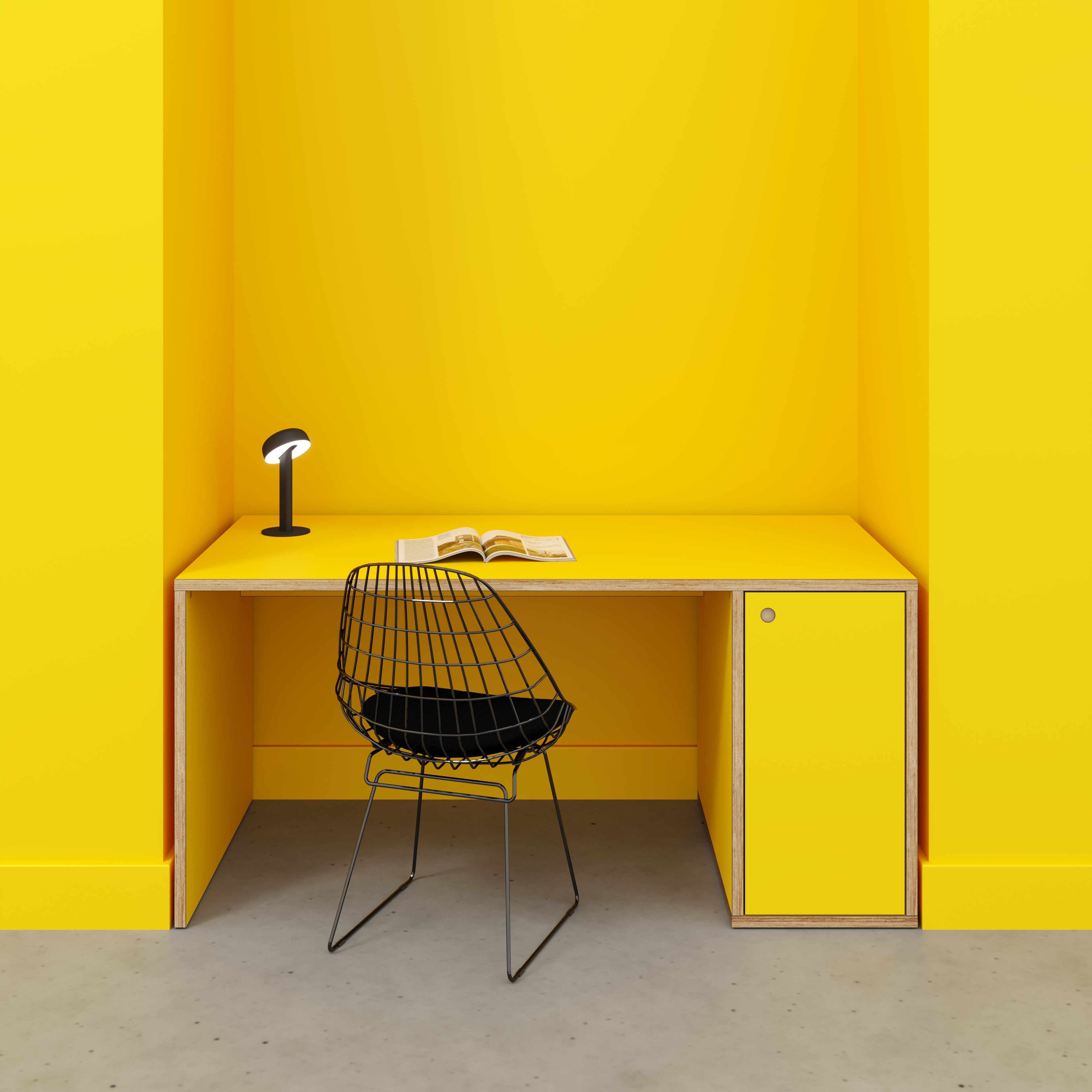Plywood Desk with Storage Type 1 RH - Door - Formica Chrome Yellow - 1600(w) x 800(d) x 750(h)