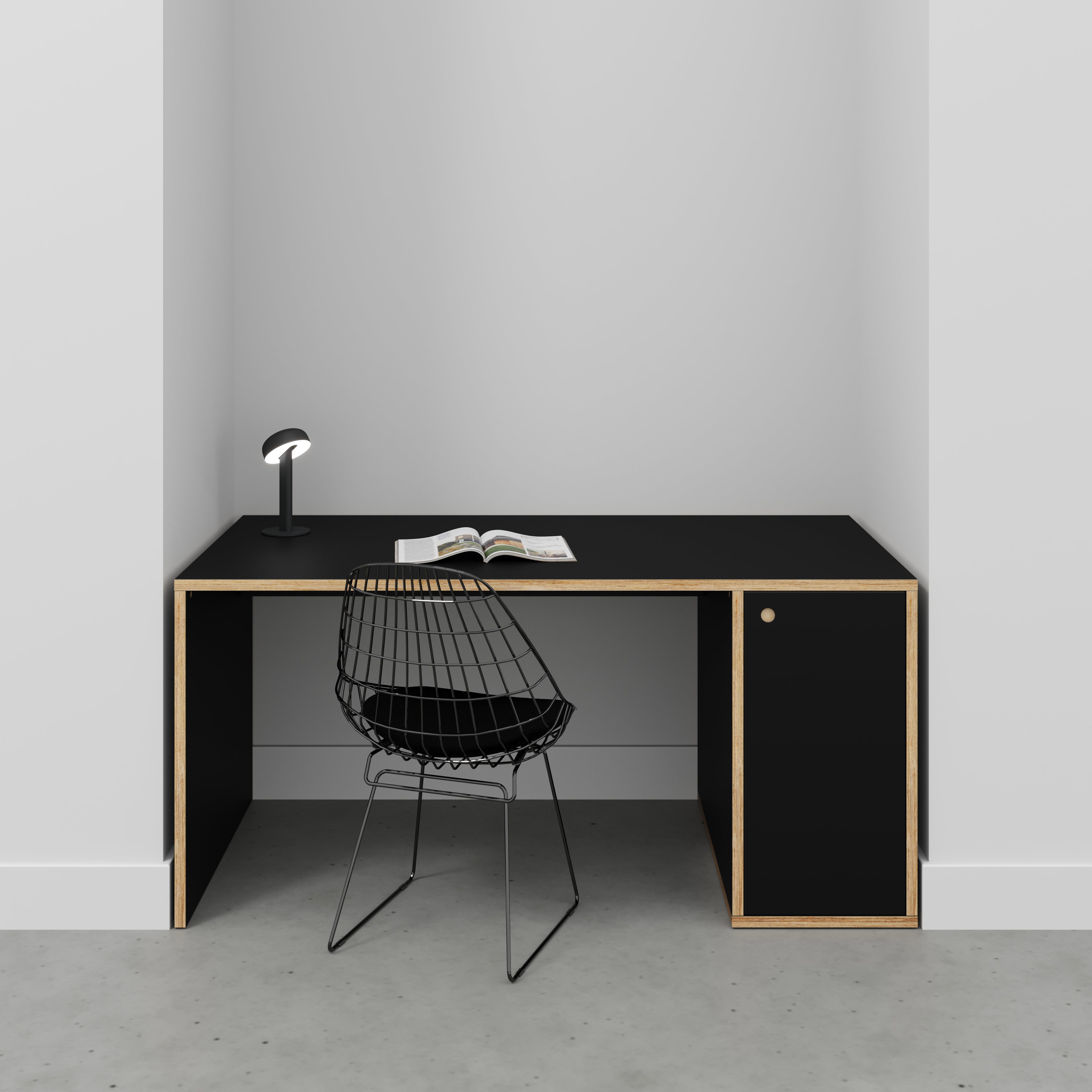 Plywood Desk with Storage Type 1 RH - Door - Formica Diamond Black - 1600(w) x 800(d) x 750(h)