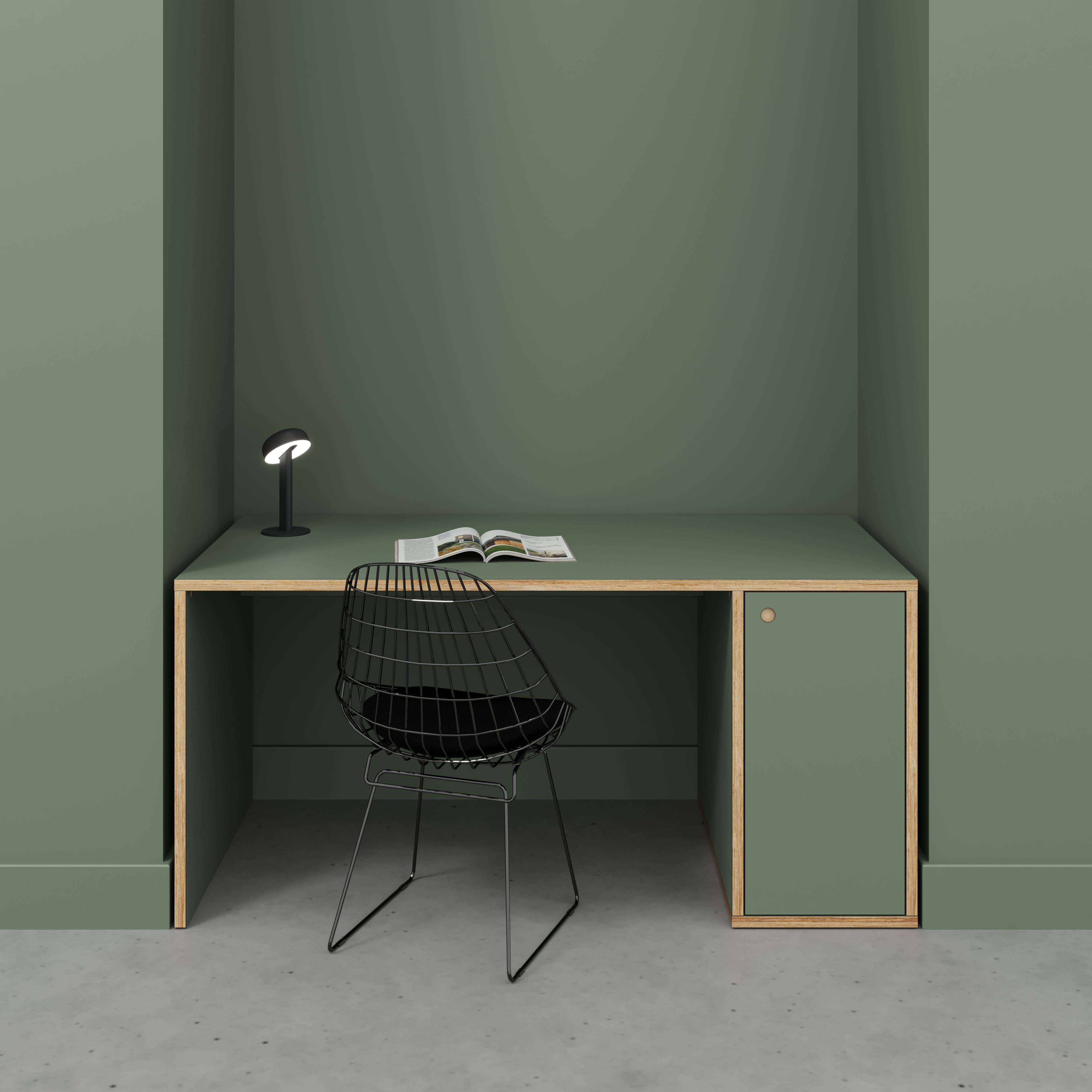 Plywood Desk with Storage Type 1 RH - Door - Formica Green Slate - 1600(w) x 800(d) x 750(h)