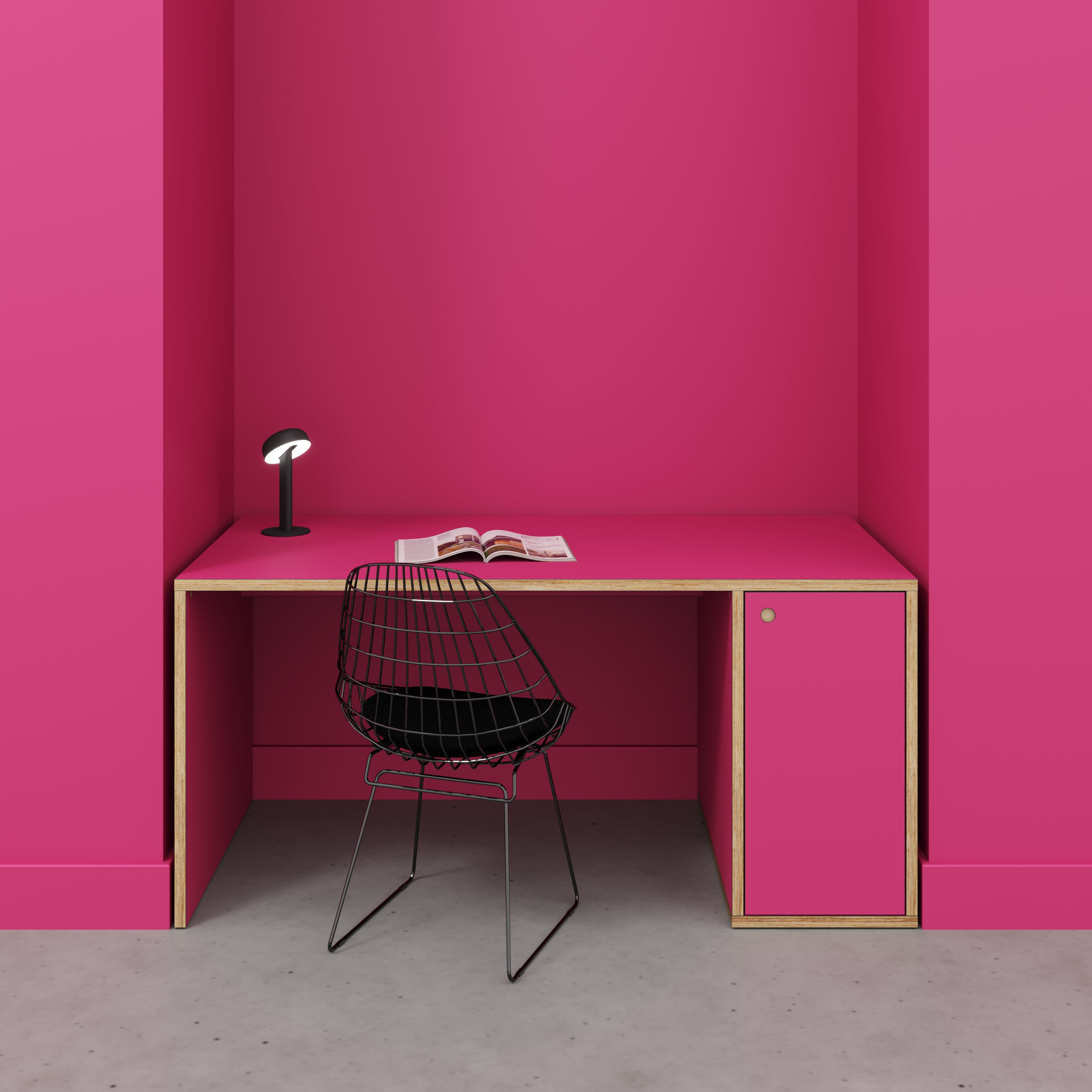 Plywood Desk with Storage Type 1 RH - Door - Formica Juicy Pink - 1600(w) x 800(d) x 750(h)