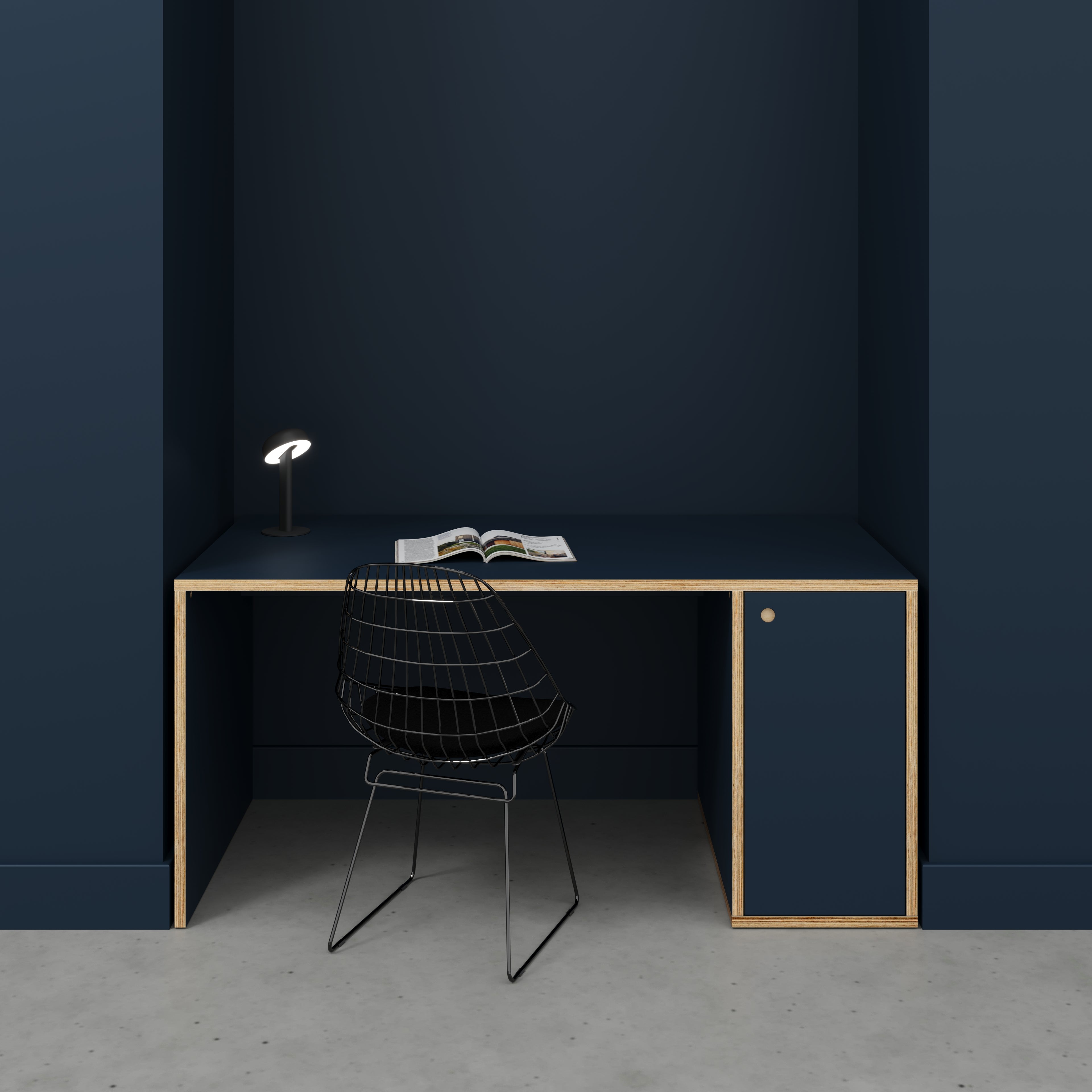 Plywood Desk with Storage Type 1 RH - Door - Formica Night Sea Blue - 1600(w) x 800(d) x 750(h)