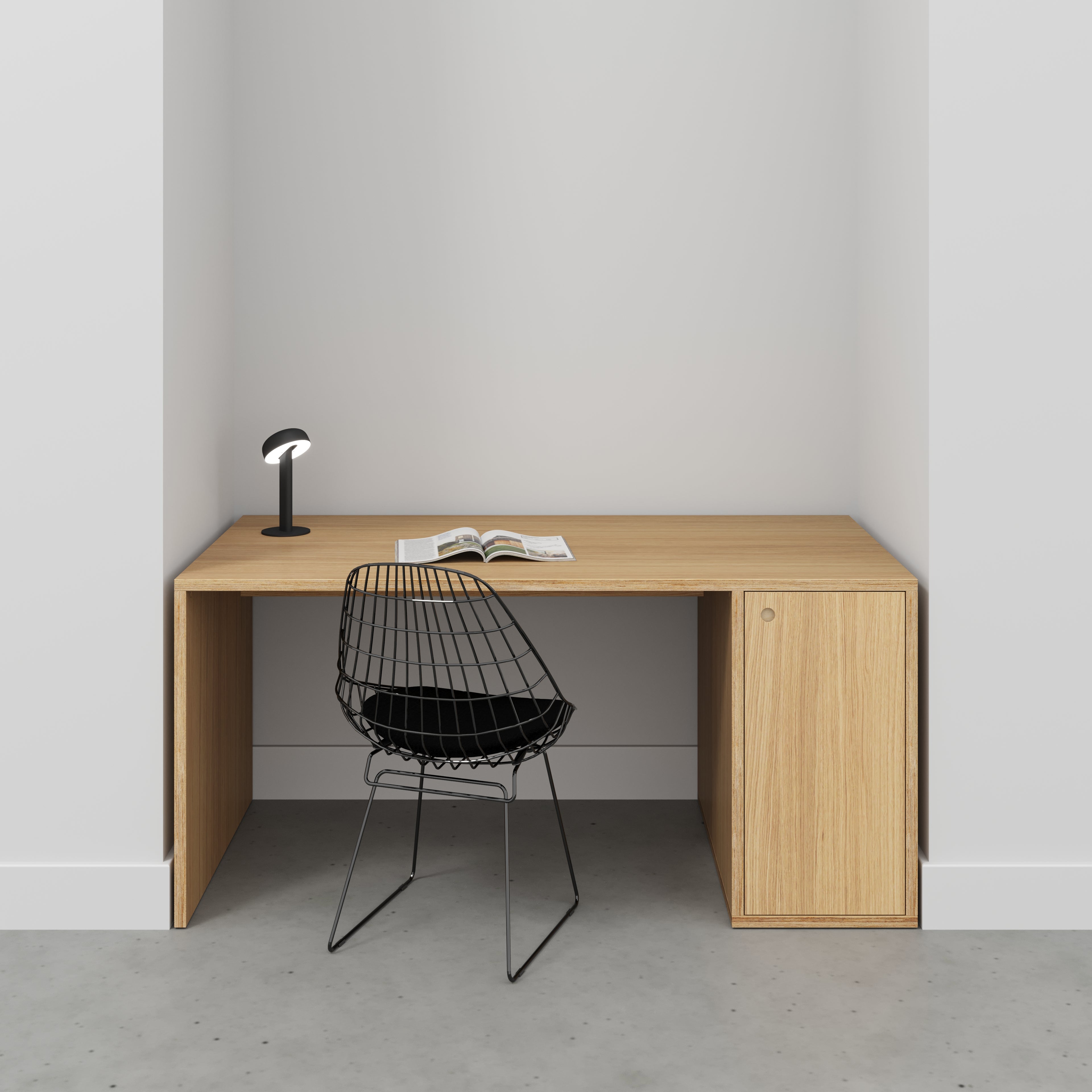 Plywood Desk with Storage Type 1 RH - Door - Plywood Oak - 1600(w) x 800(d) x 750(h)