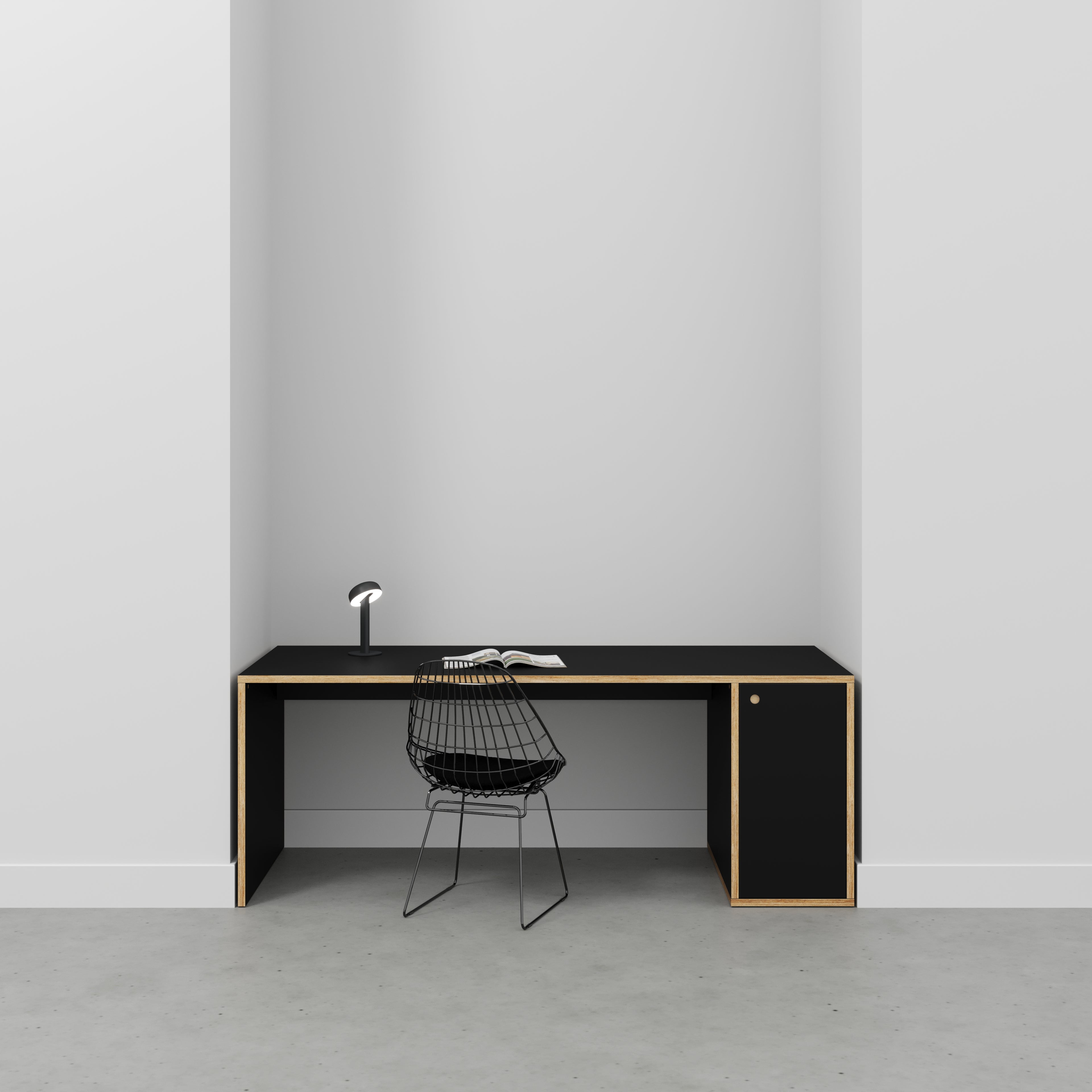 Plywood Desk with Storage Type 1 RH - Door - Formica Diamond Black - 2000(w) x 800(d) x 750(h)