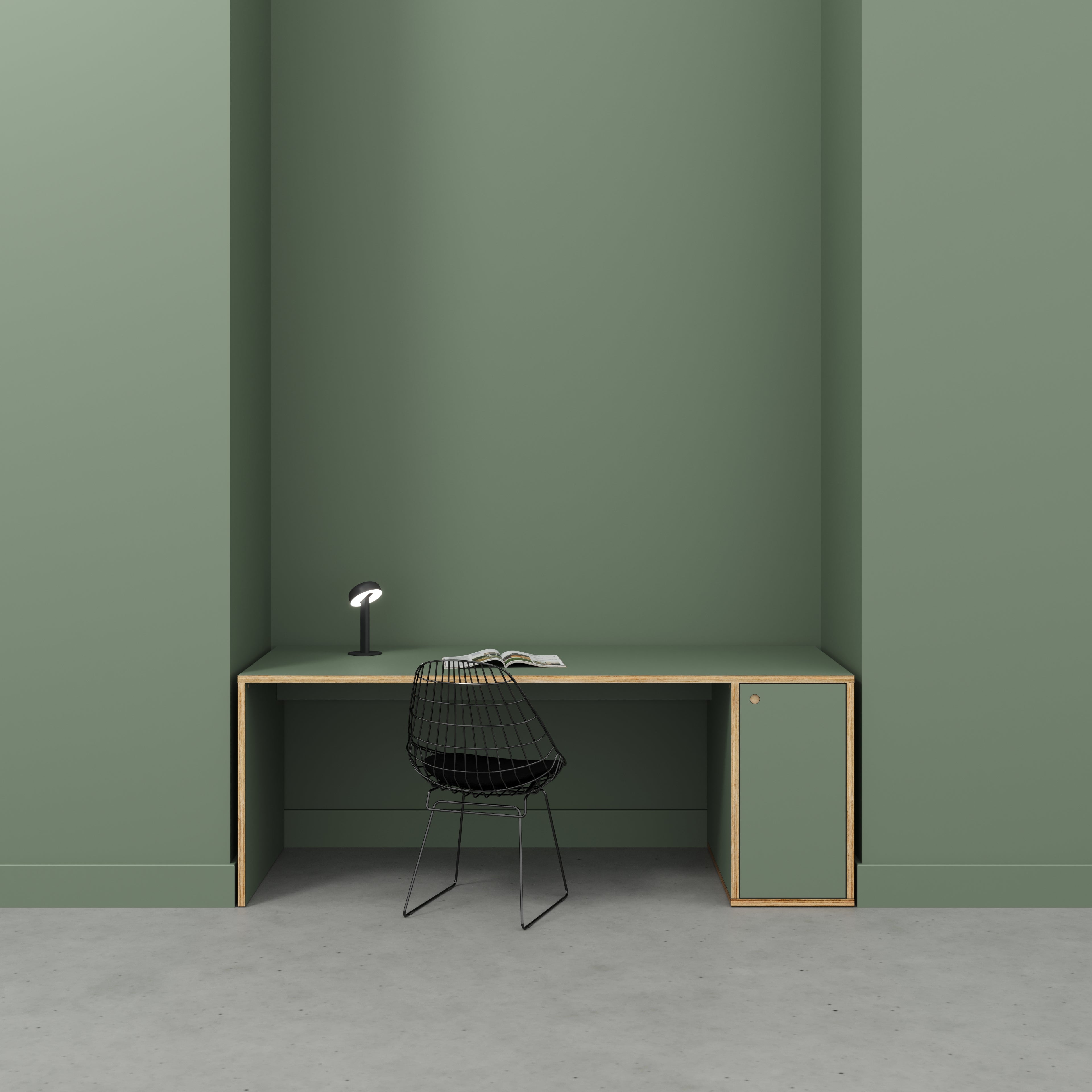 Plywood Desk with Storage Type 1 RH - Door - Formica Green Slate - 2000(w) x 800(d) x 750(h)