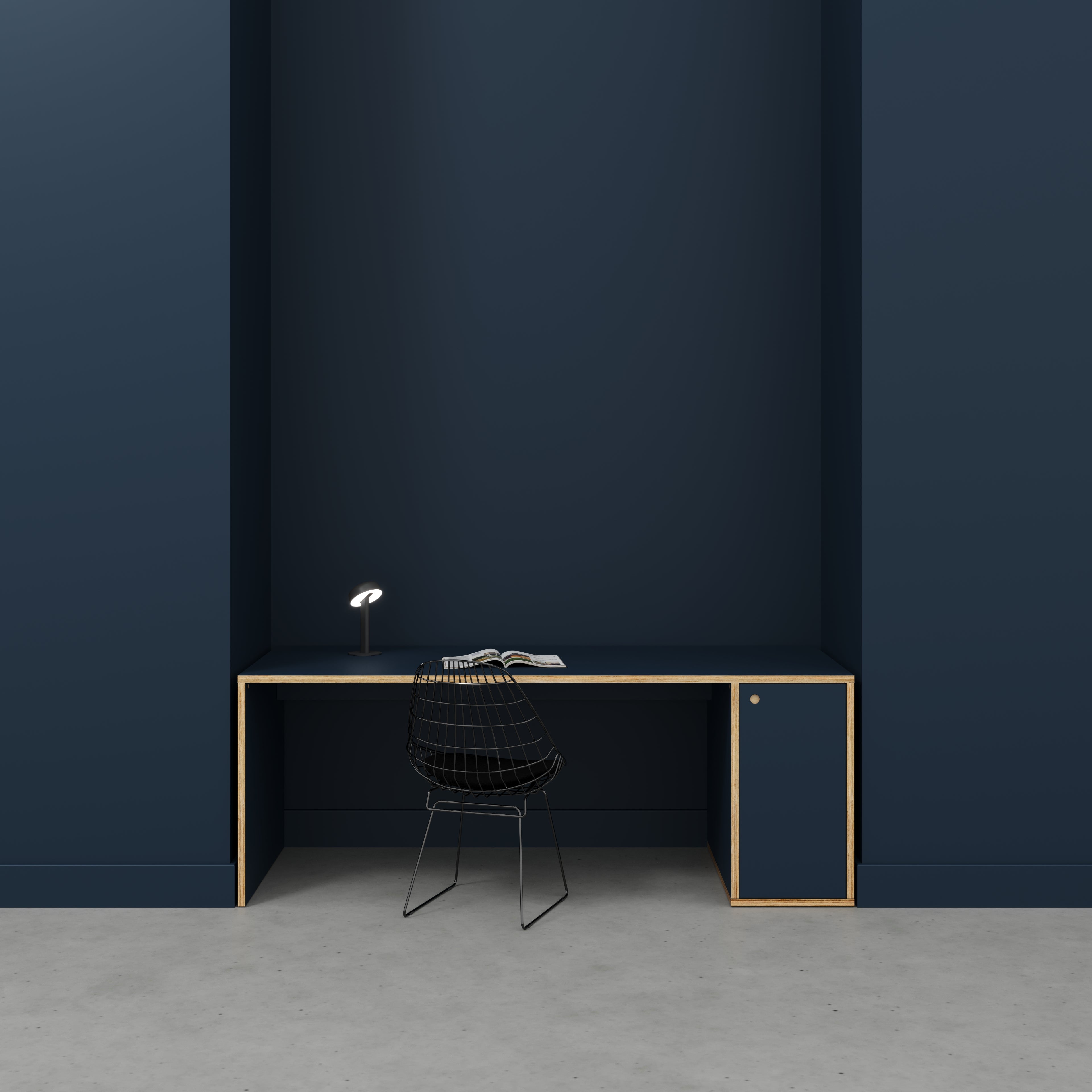 Plywood Desk with Storage Type 1 RH - Door - Formica Night Sea Blue - 2000(w) x 800(d) x 750(h)