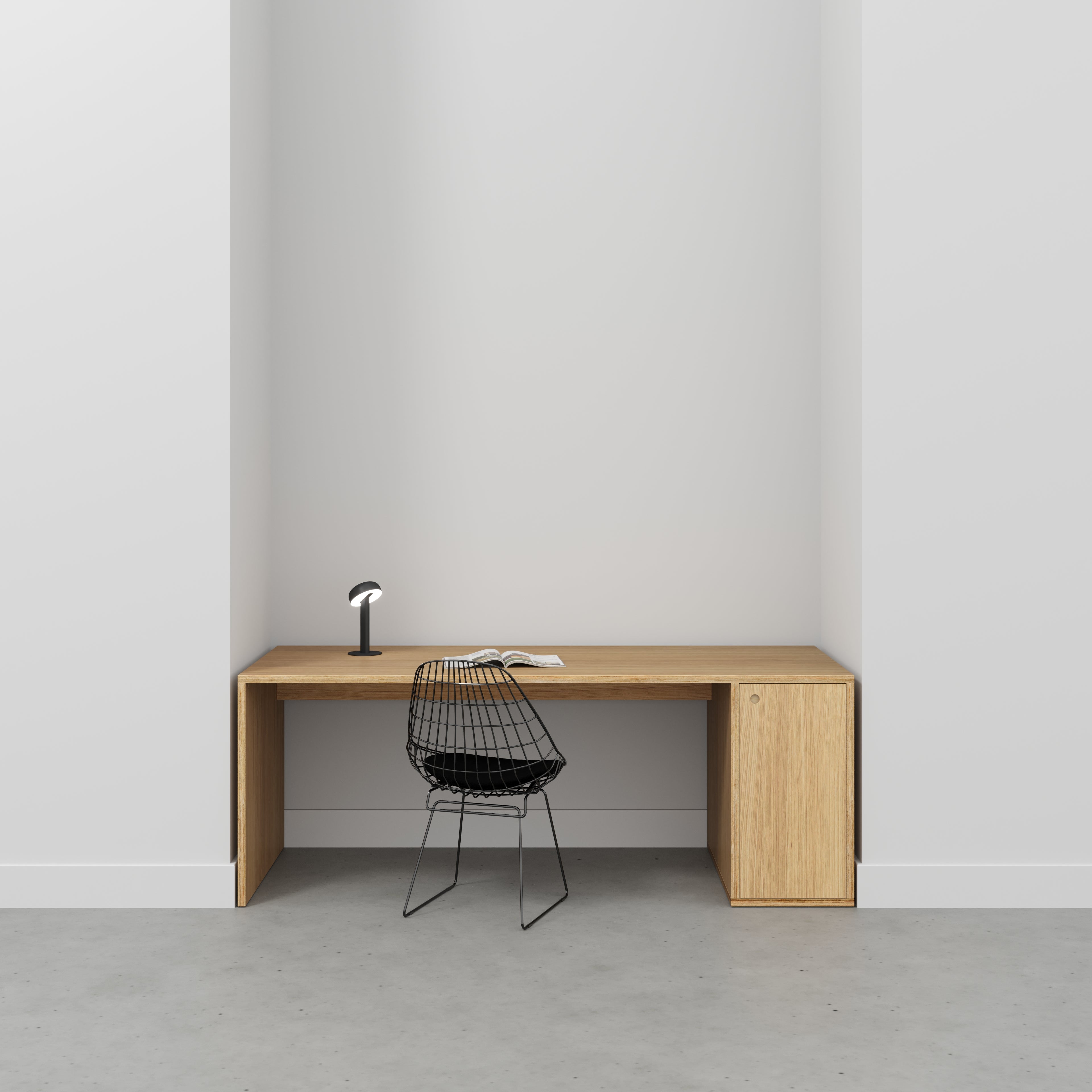 Plywood Desk with Storage Type 1 RH - Door - Plywood Oak - 2000(w) x 800(d) x 750(h)