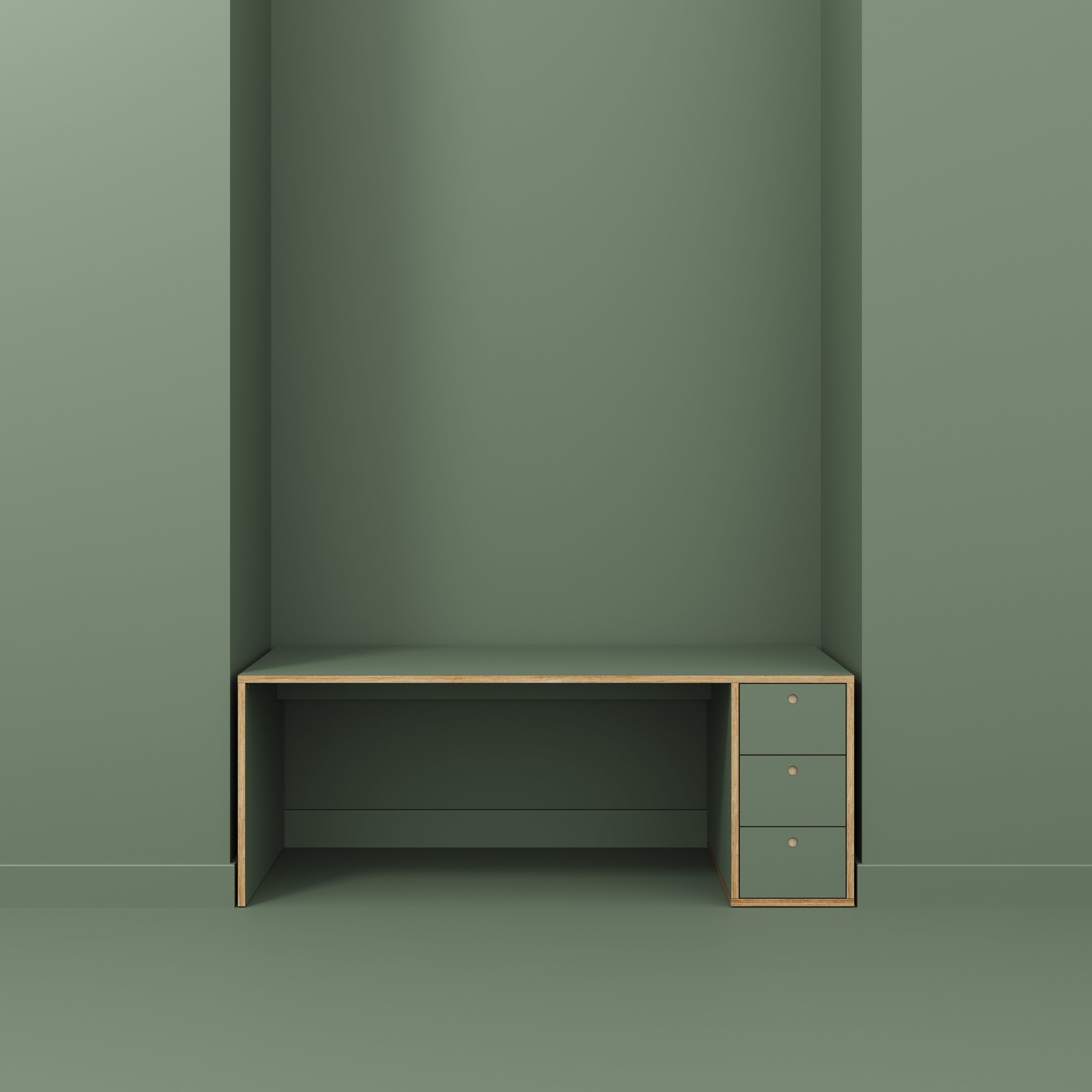 Plywood Desk with Storage Type 1 RH - Drawers - Formica Green Slate - 2000(w) x 800(d) x 750(h)