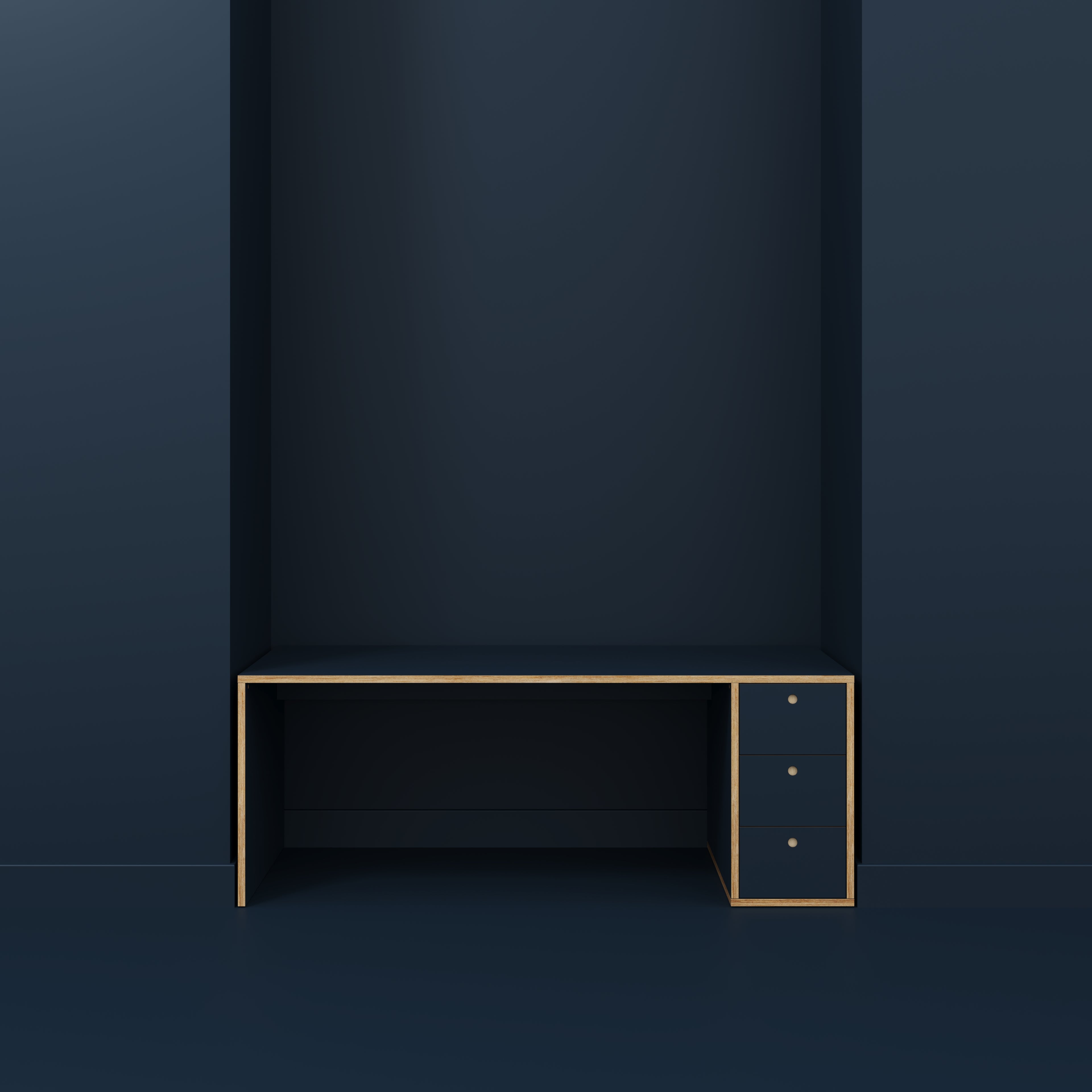 Plywood Desk with Storage Type 1 RH - Drawers - Formica Night Sea Blue - 2000(w) x 800(d) x 750(h)