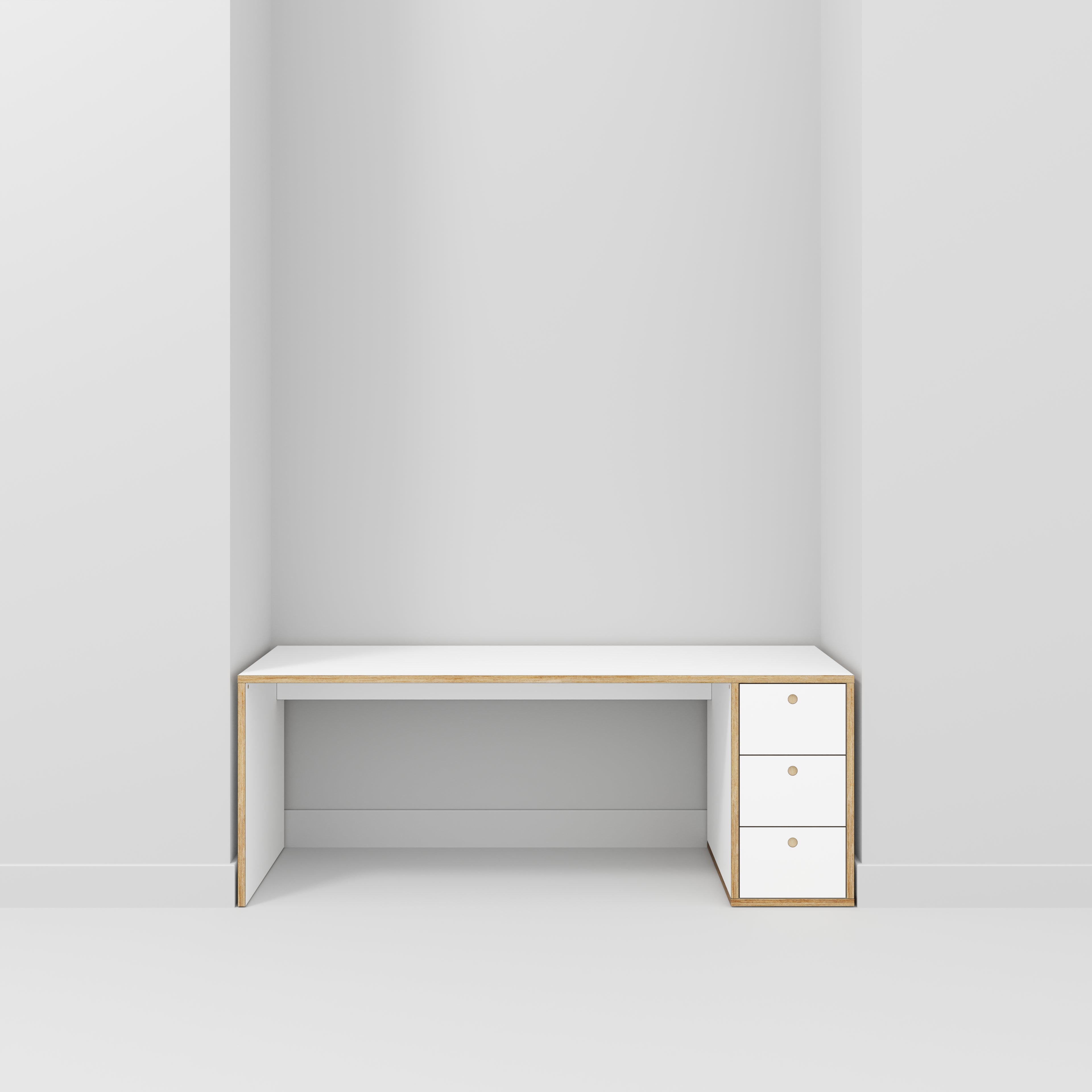 Plywood Desk with Storage Type 1 RH - Drawers - Formica White - 2000(w) x 800(d) x 750(h)